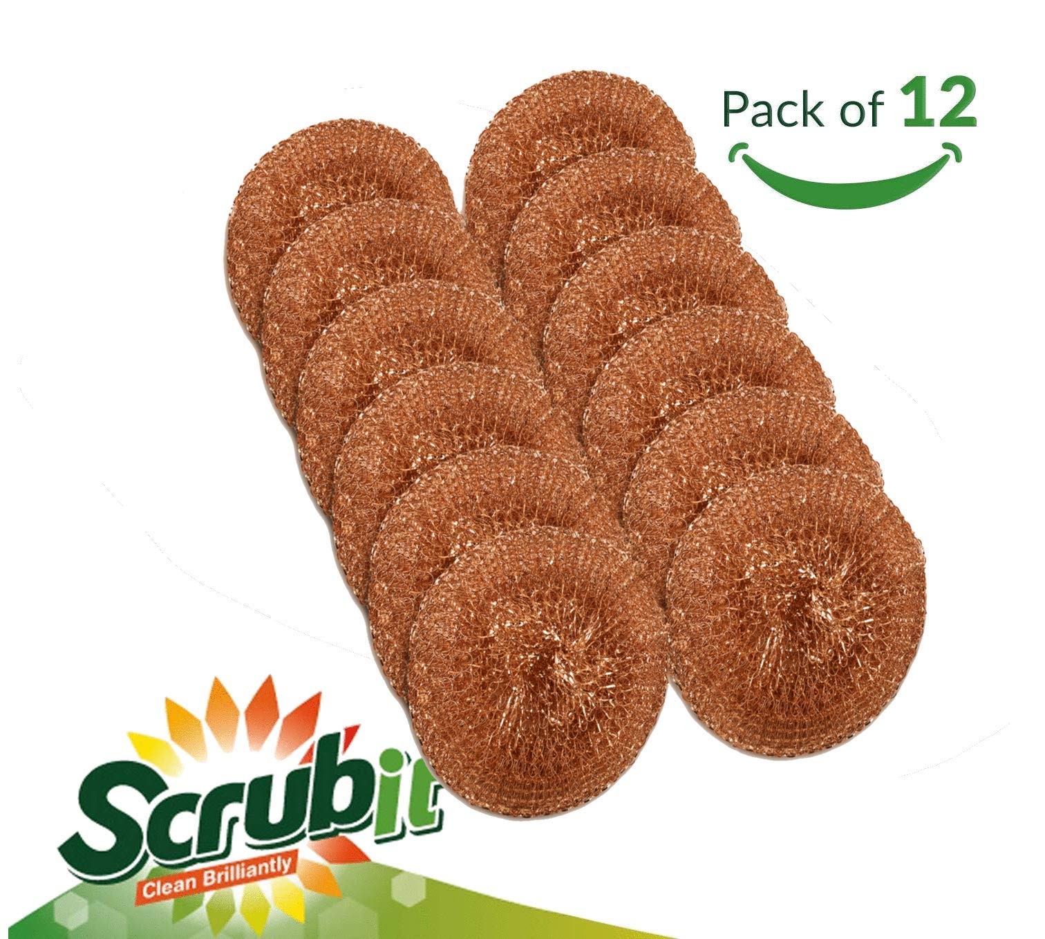 12 Pack Copper Coated Scourers by – Scrubber Pad Used for Dishes, Pots, Pans,…