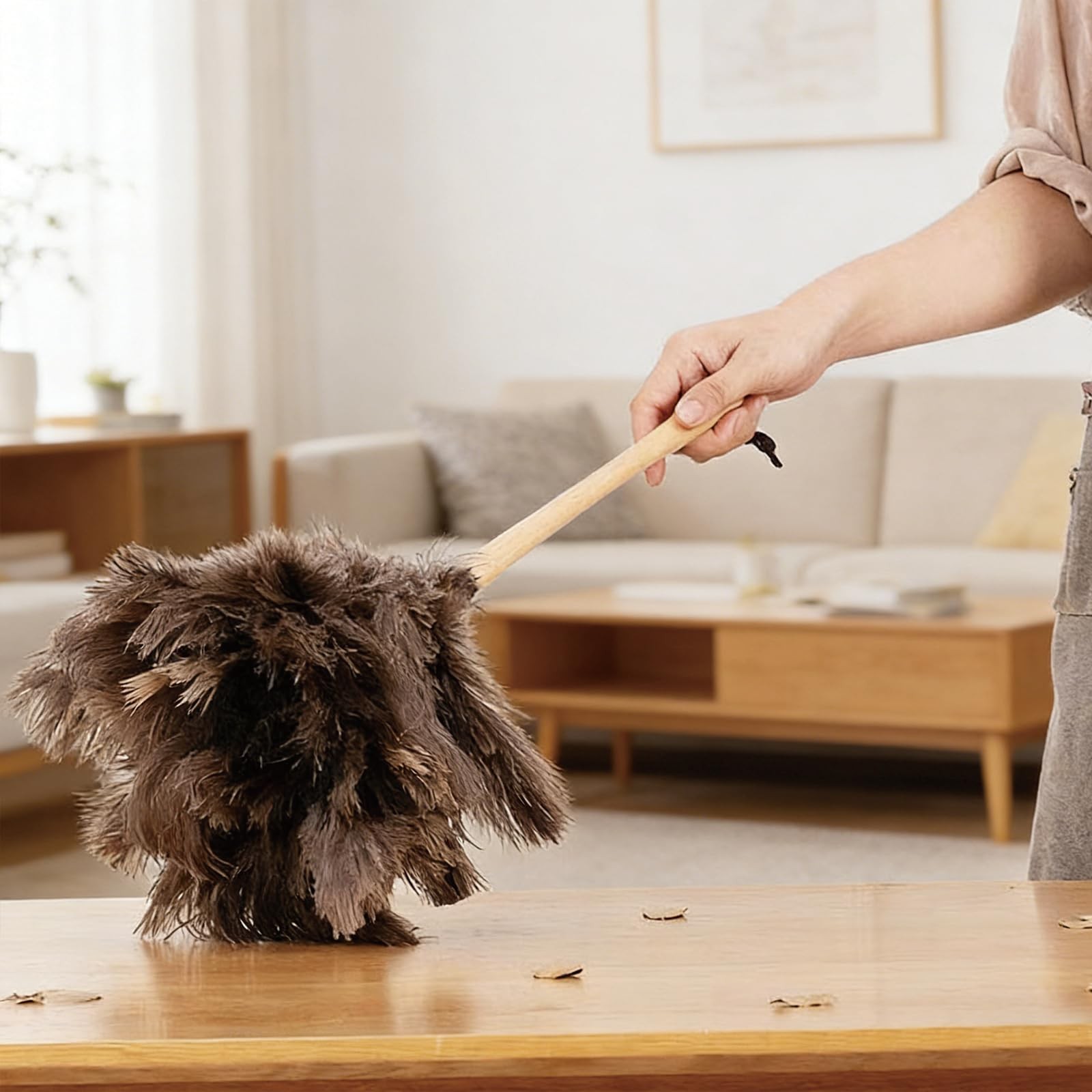 NCEDN Genuine Ostrich Feather Duster 15 inches – Soft Dense Real Feathers, Wo…
