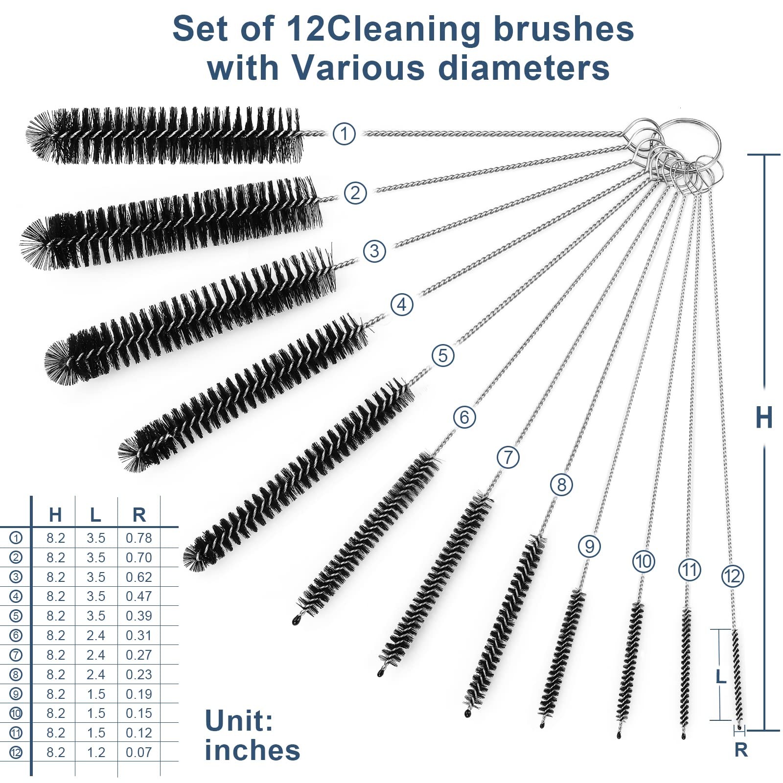 Straw Cleaner Brushes Sets, 12 Pieces 8.2 Inch Botthle Cleaning Brush and Nyl…