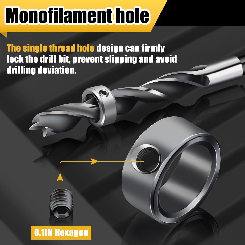 Depth Stop Drill Bit,Stop Collar Set Includes 1/8”, 3/16”, 1/4”, 5/16”, 3/8”, 7/