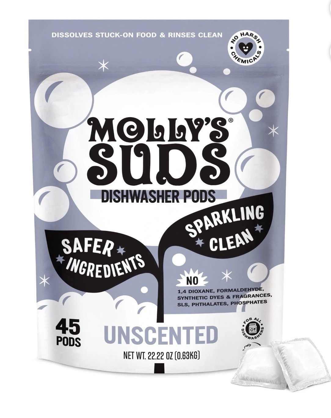 Dishwasher Pods, Unscented, 45ct, Paraben/Phosphate-Free, Vegan