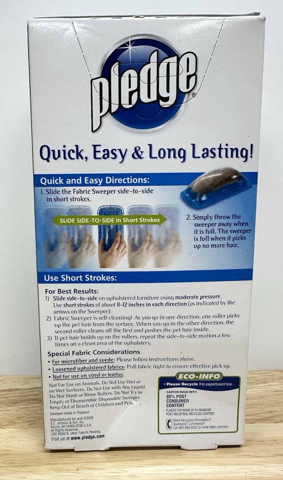 Pledge Fabric Sweeper For Pet Hair Roller Discontinued 2008 New Sealed
