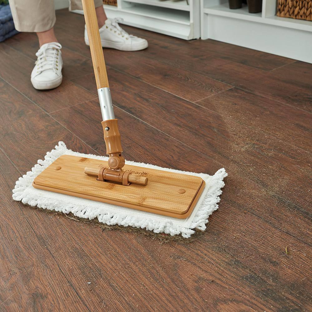 Harper Microfiber Flat Mop Bamboo Handle Hanging Loop Refill Pad 12.8 in. Wide