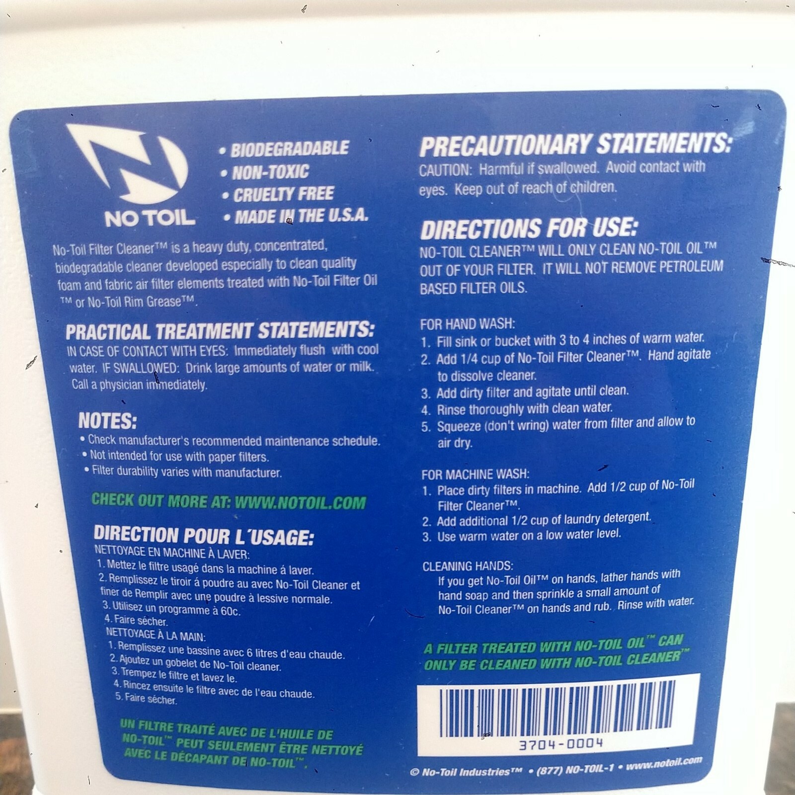 NO TOIL Hi Concentrate Biodegradable For Cleaning Filters 1/2 Gallon