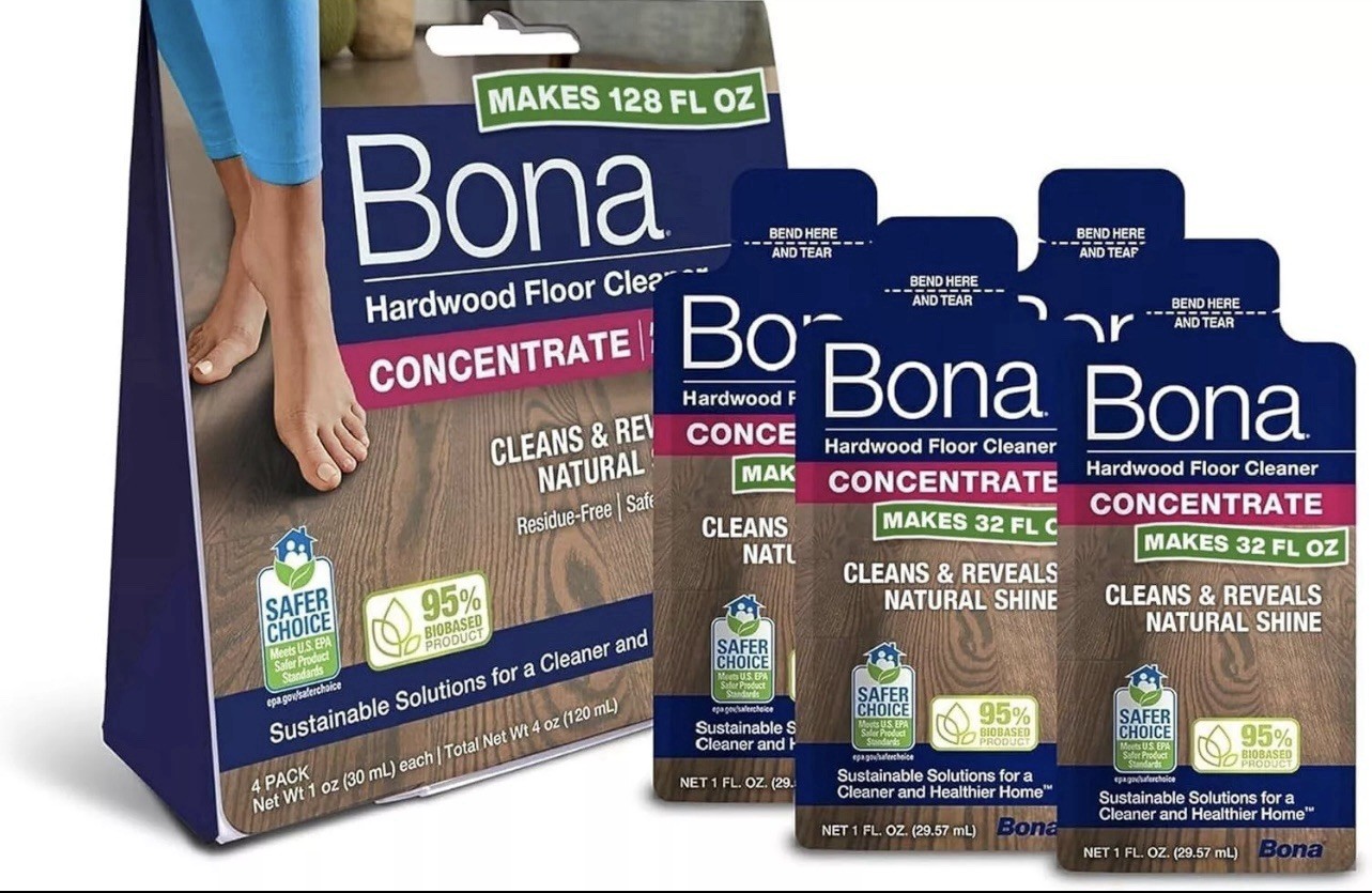 Bona Hardwood Floor Cleaner Concentrate, Unscented, 4 Pack (Makes 128 Fl Oz)