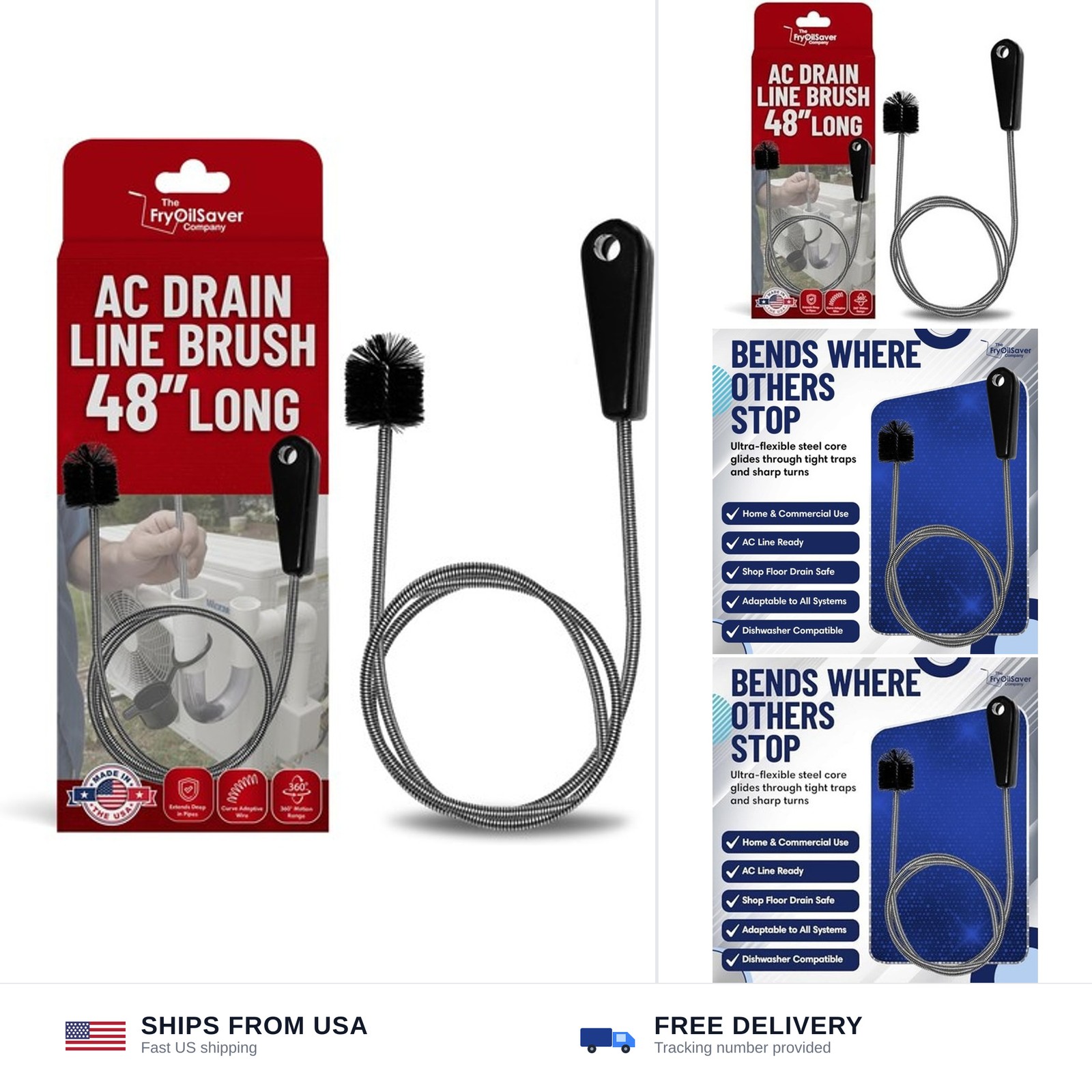 48″ Flexible Tube Brush – Long Pipe Snake for Sink – AC Condensate Line Clean…