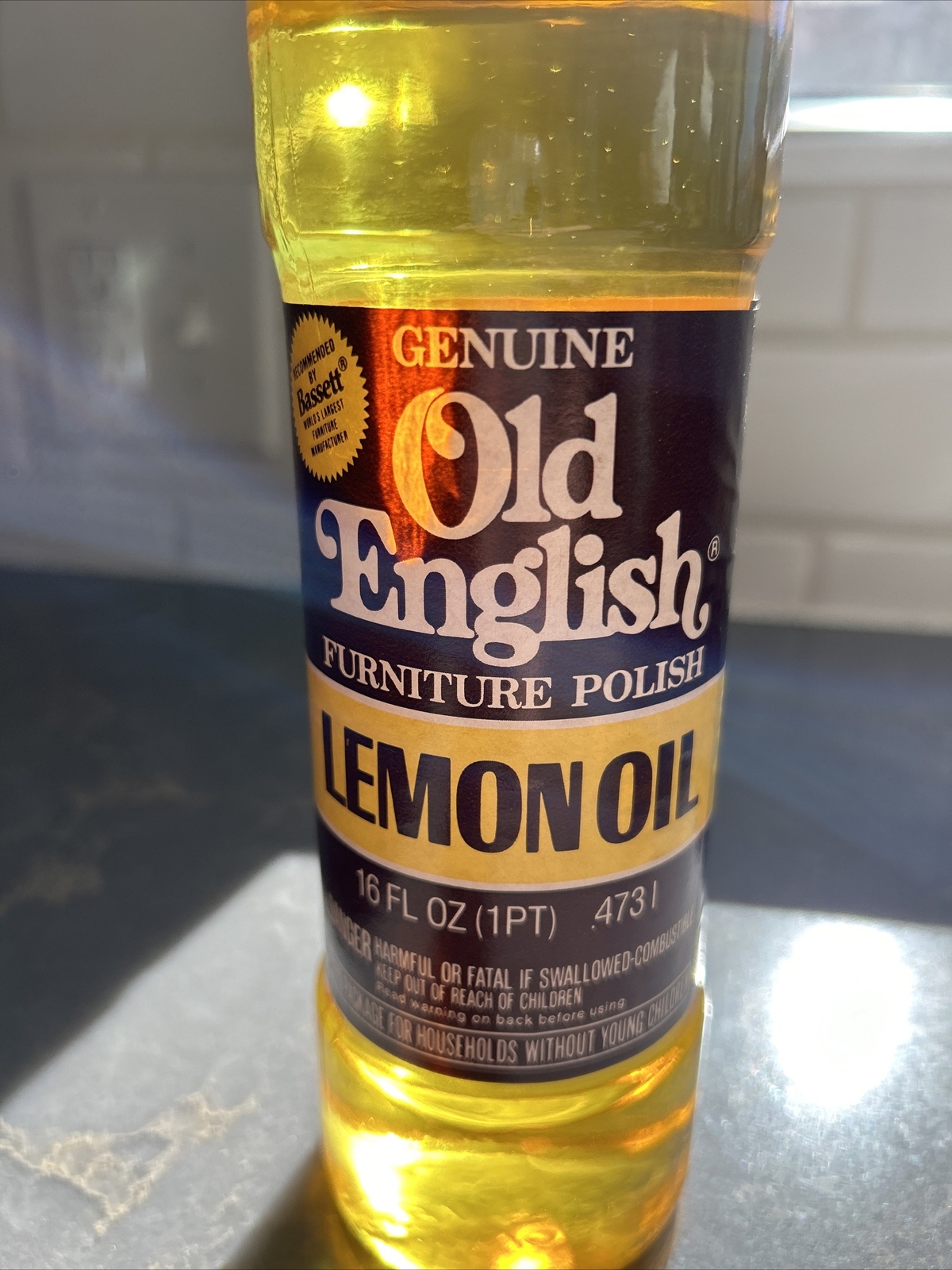 Old English Lemon Oil Furniture Polish FULL 16 Oz GLASS Bottle Vtg NEW PROP