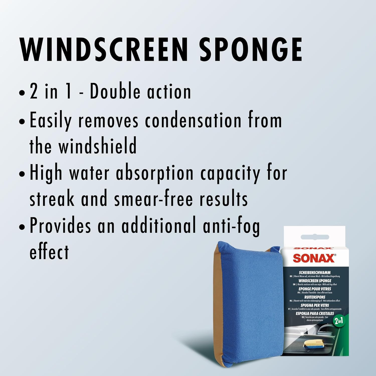 Windscreen Sponge 417100 | Dual Action Cleaning Tool for Streak Free Glass | Eas