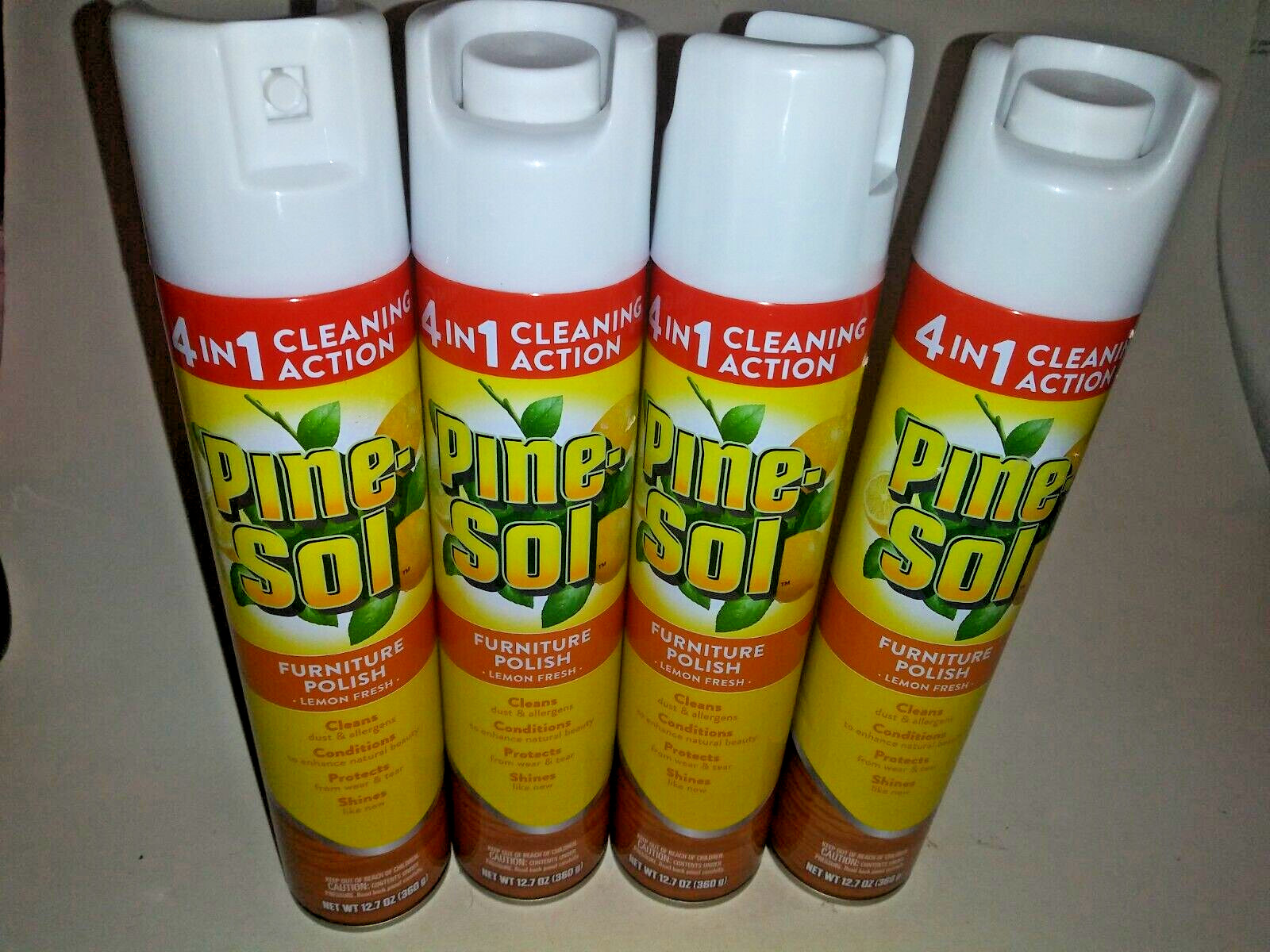 Pine-Sol Furniture Polish 4 in 1 12.7oz Aerosol Can LEMON Scent 4pc Lot