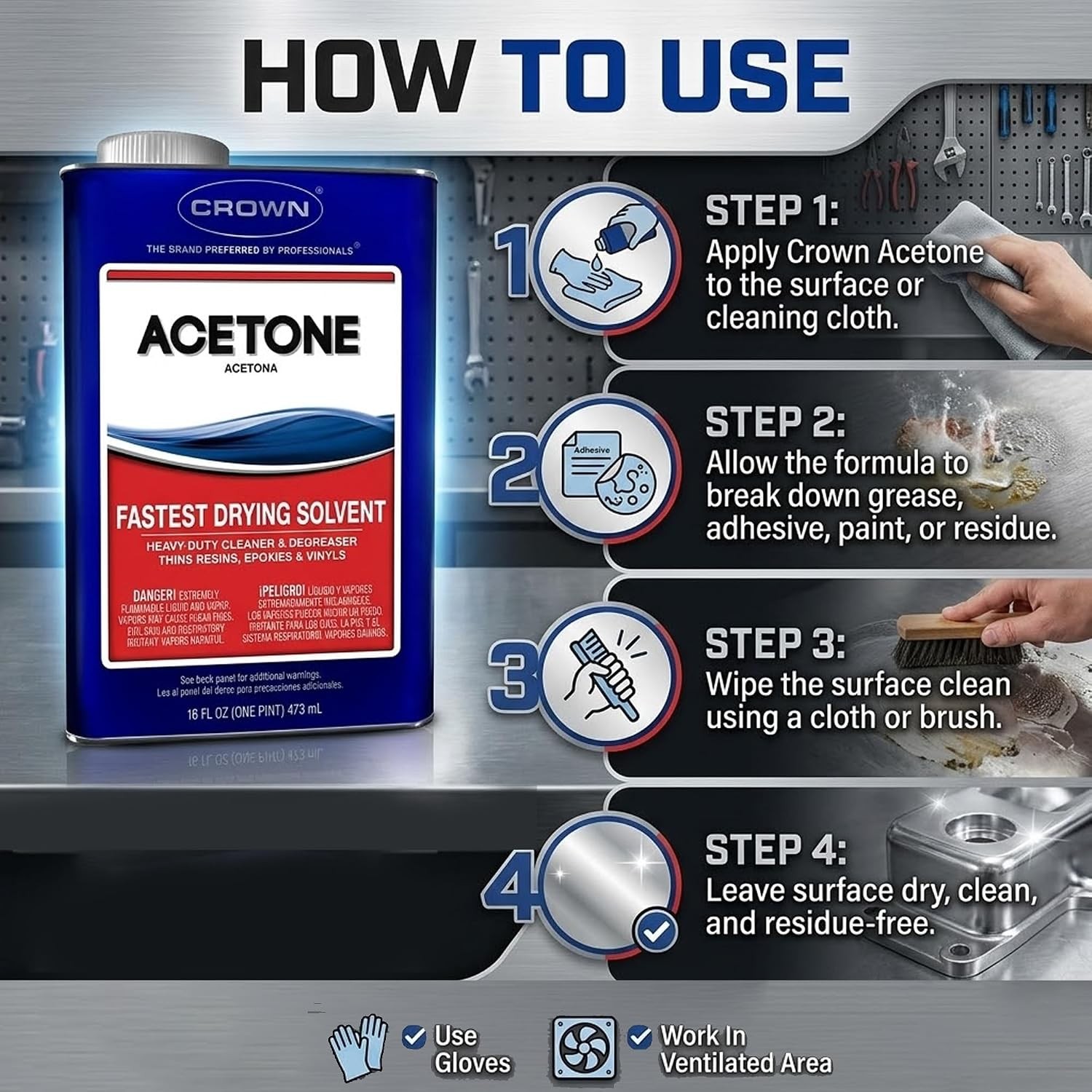 100% Pure Crown Acetone Solvent Cleaner Fast-Evaporating Liquid Cleaning