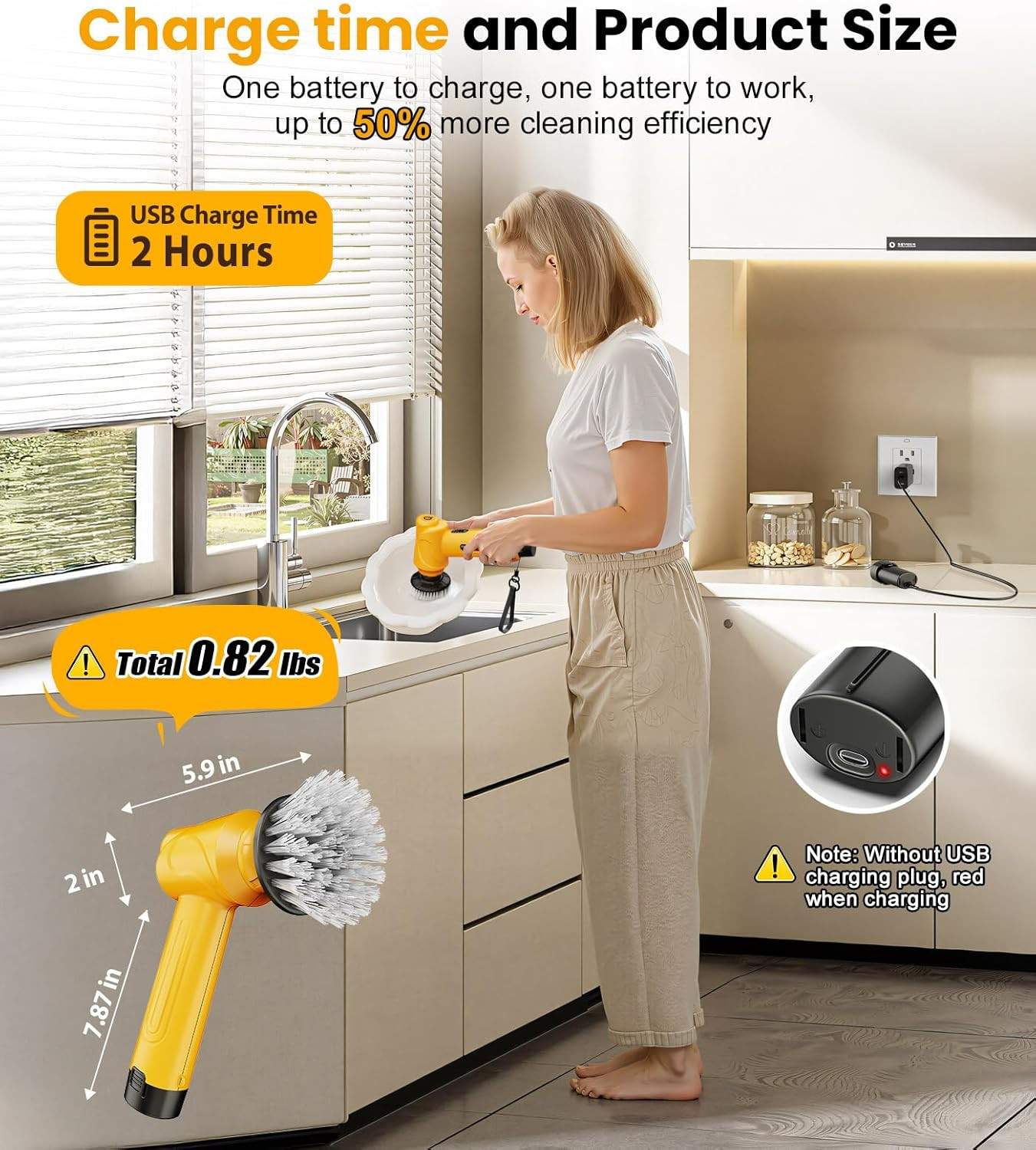 Qimedo Battery Electric Spin Scrubber Q4, Handheld Scrubber for Cleaning with Di