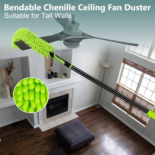 CALBEAU 8ft Extension Pole Duster Kit 14pc Microfiber Cleaning Set Ceiling Fan