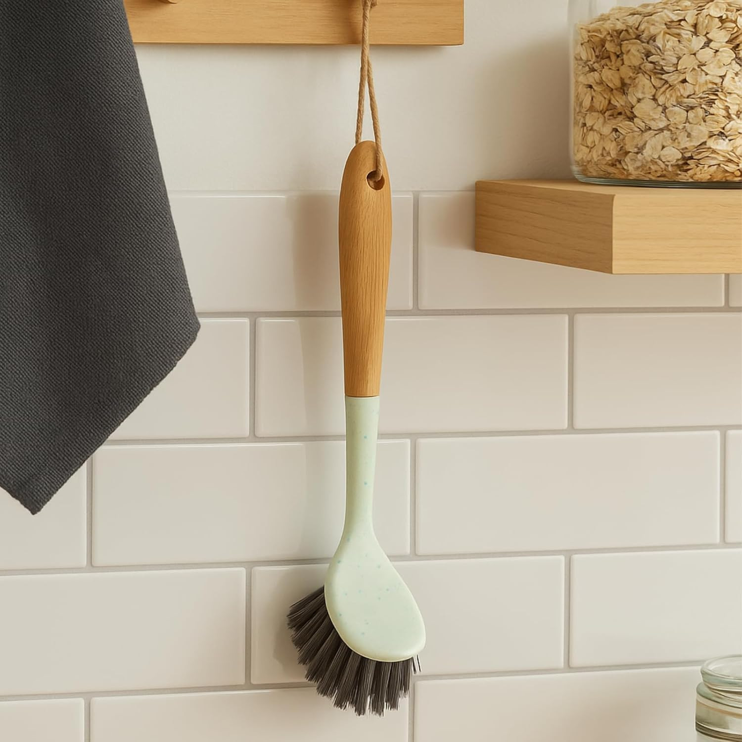 1pc Dish Brush with 9 Inch Bamboo Handle Household Essentials Cleaning Supplies