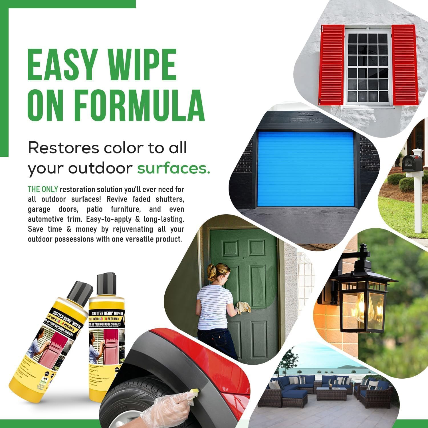 Wipe on | Advanced Color Restorer & Protectant for Faded Shutters | Plastic Car