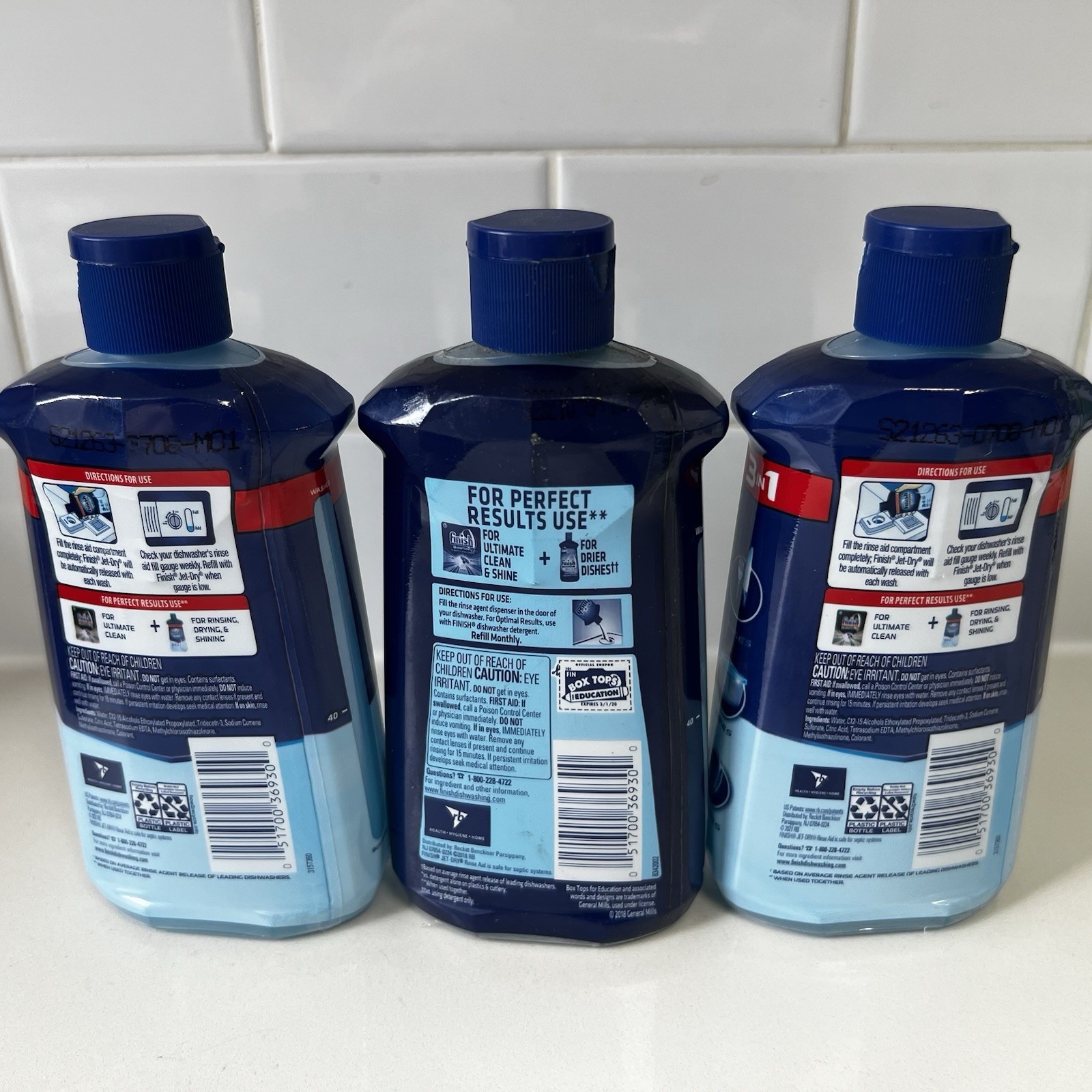 3 Bottles Finish Jet-Dry Rinse Aid Dishwasher Rinse Drying Agent 8.25 oz Each
