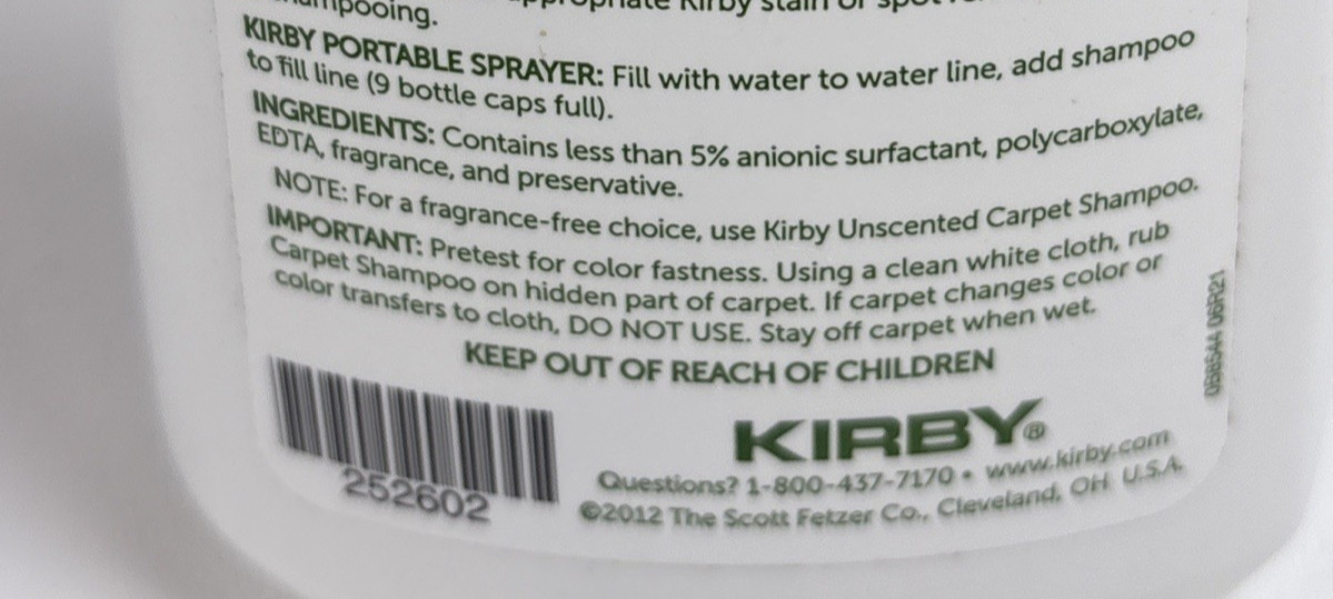 Kirby Carpet Shampoo Lavender Scent 12 Oz Sealed #252602