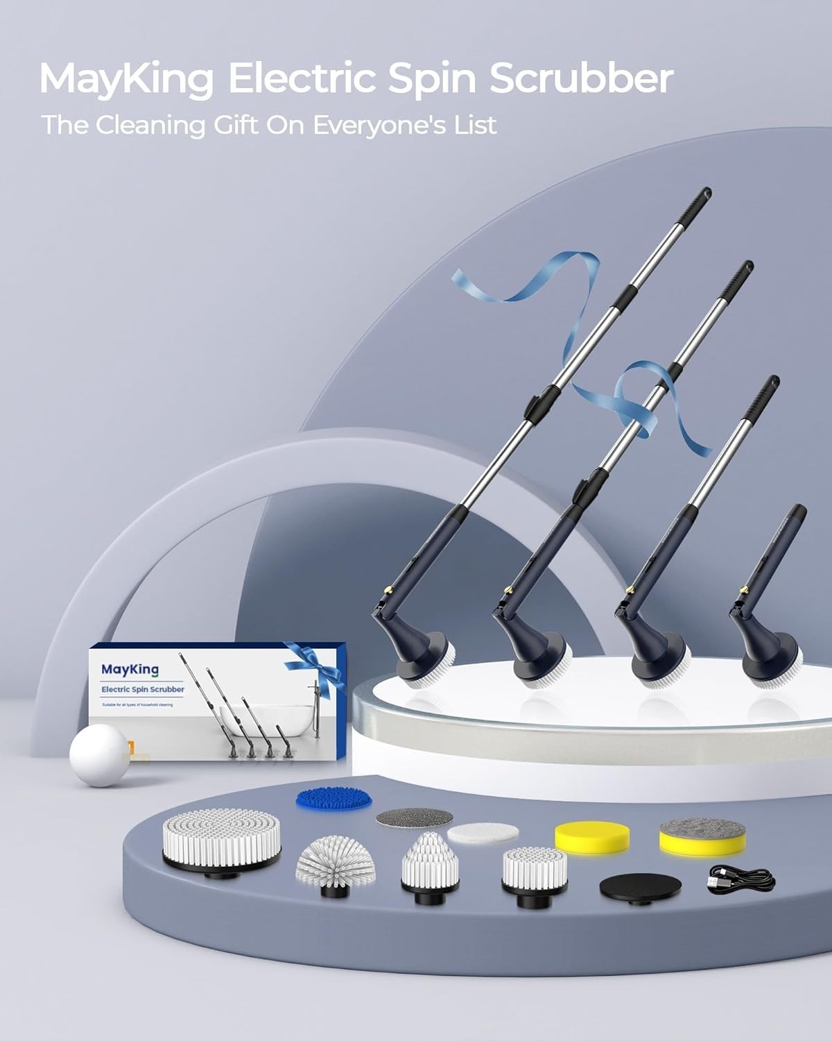Electric Spin Scrubber Cordless Power Cleaning Brush 9 Heads Shower Tile Cleaner