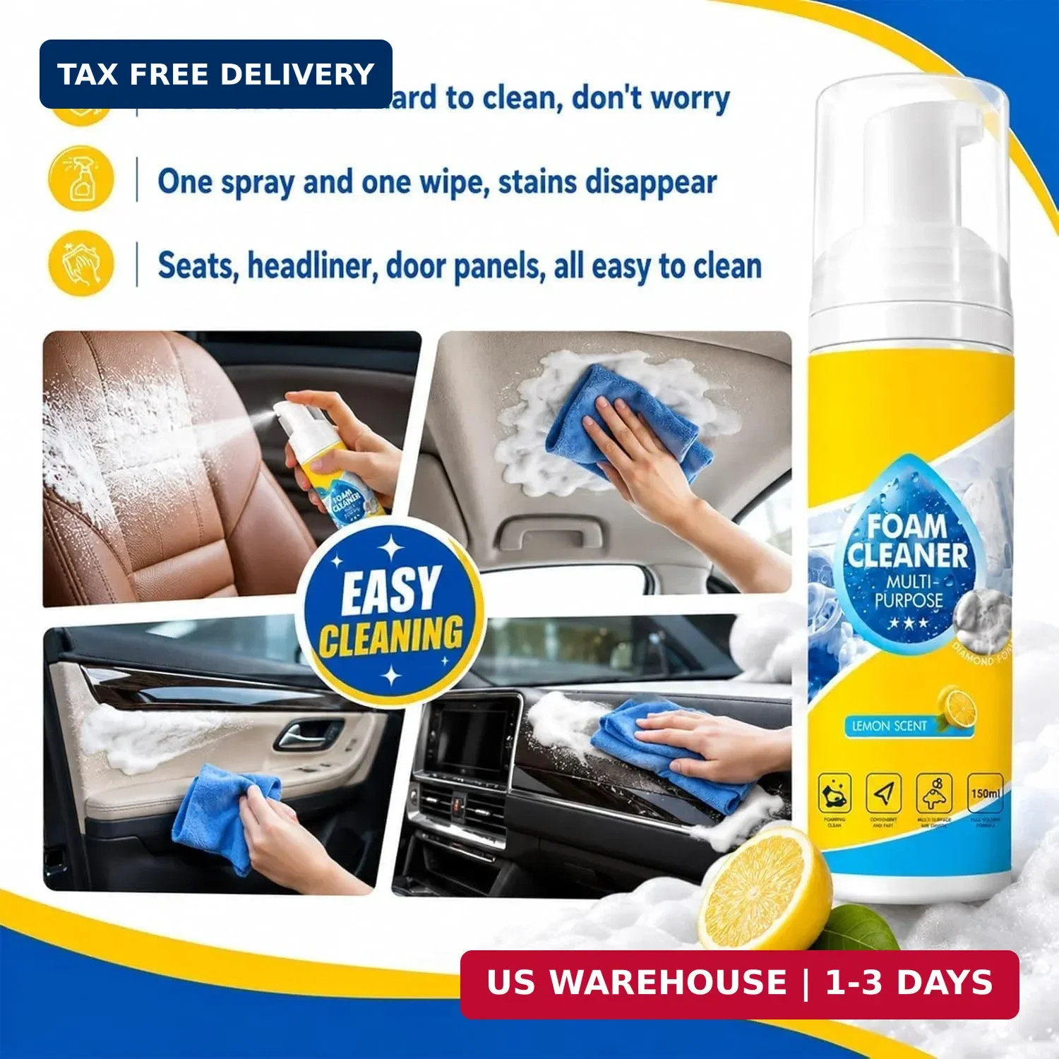 4-in-1 Multi-Enzyme Foam Cleaner Multi-Purpose Car Kitchen Sofa Stain Remover