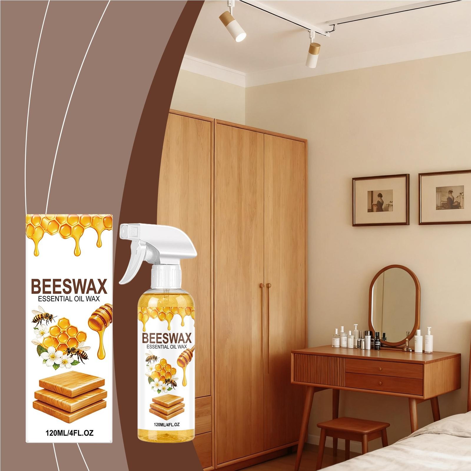 Beeswax Spray Essential Oil Wax,Multi-Purpose Furniture Polish,Wood Care Spray