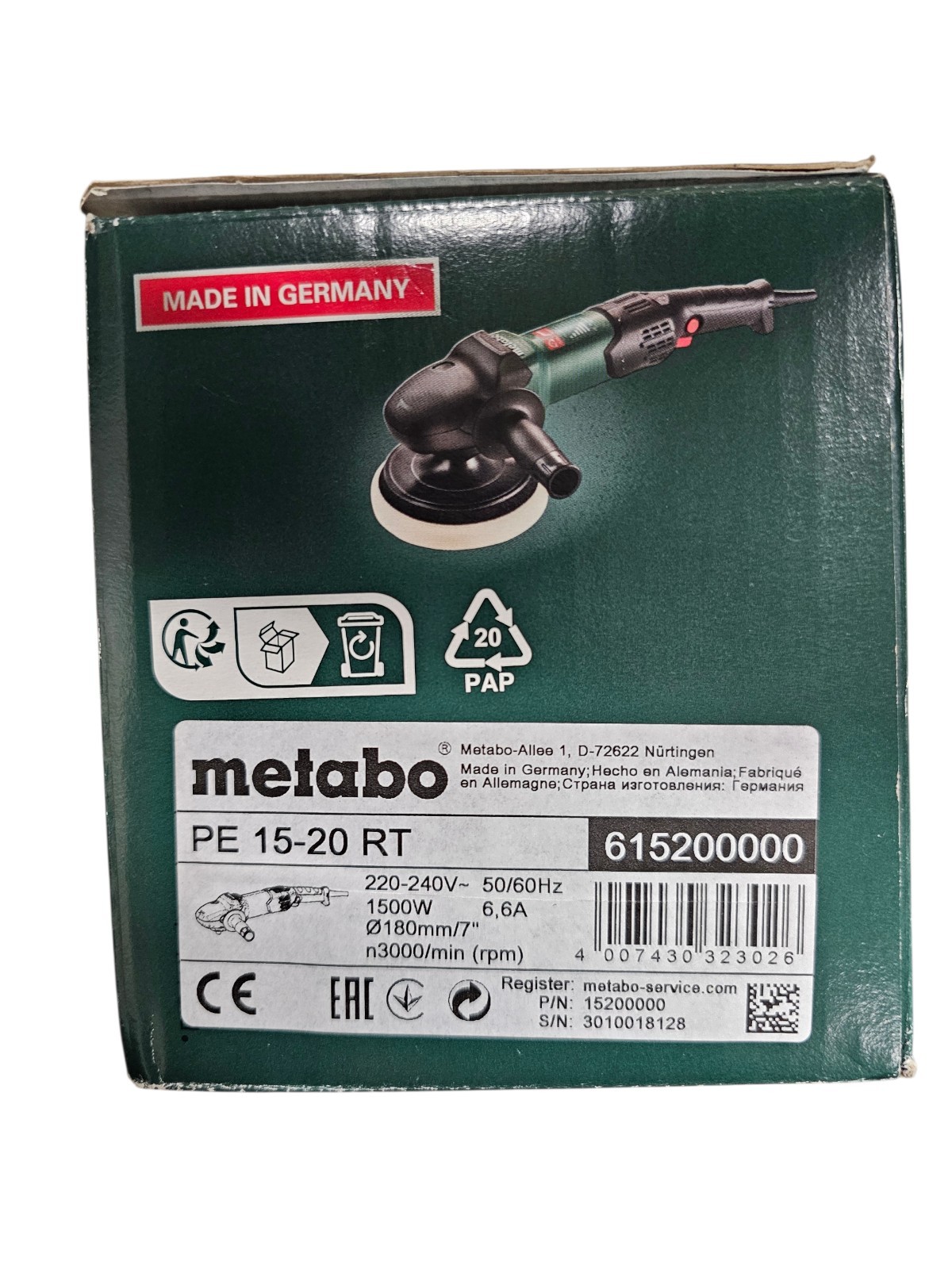 Metabo PR 15-20 RT Rotary Tool buffer/Grinder 1300-1500 RPM Type F Schuko Plug