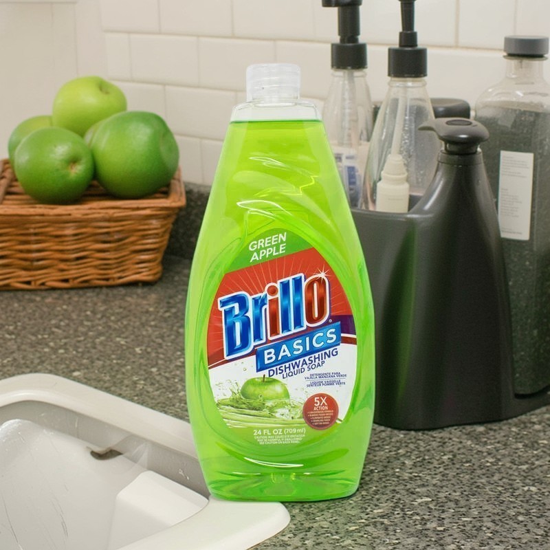 Brillo Basics Green Apple Dish Soap (2-Pack) + Scrub Sponge 3 Piece Cleaning Kit