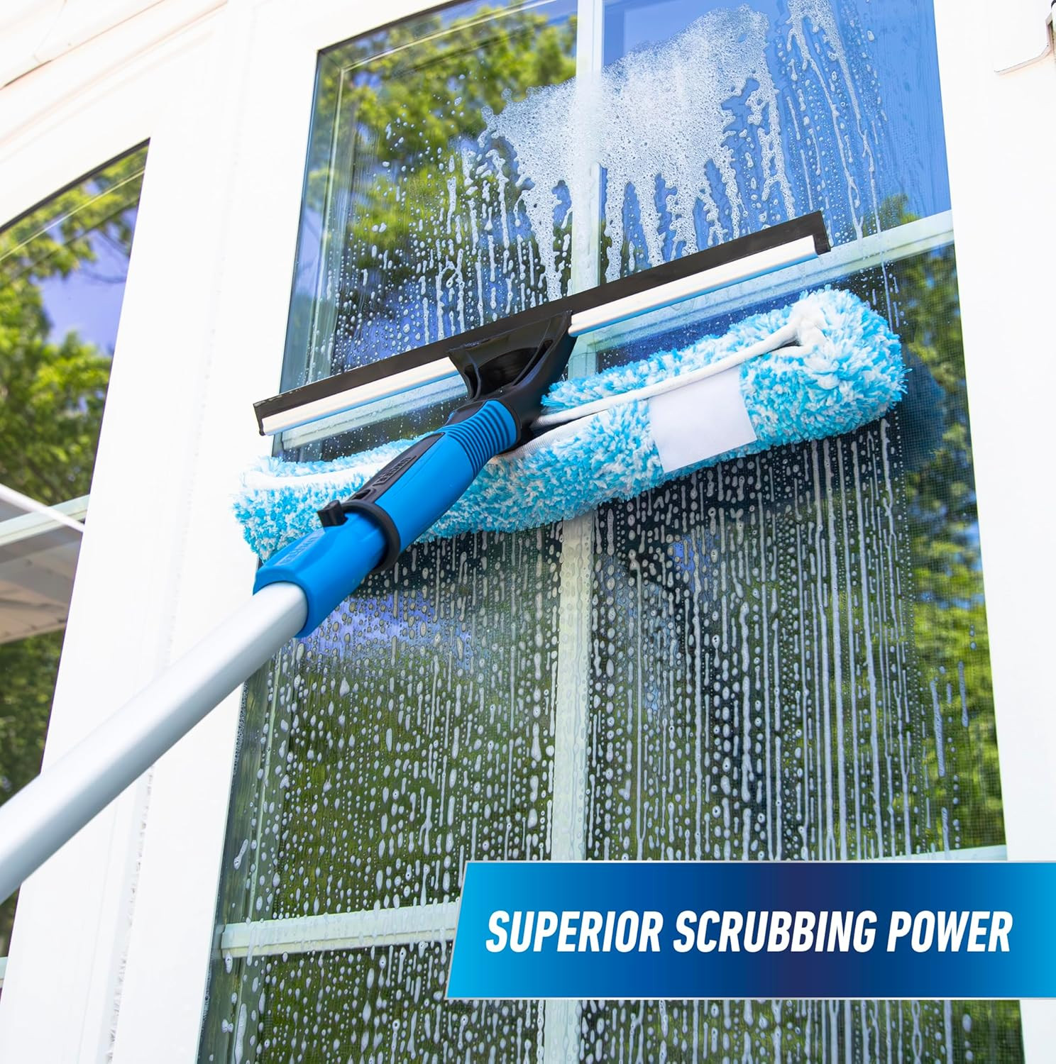 Professional 2-In-1 Squeegee and Scrubber, 14” Window Cleaning Tool and 8’ Conne