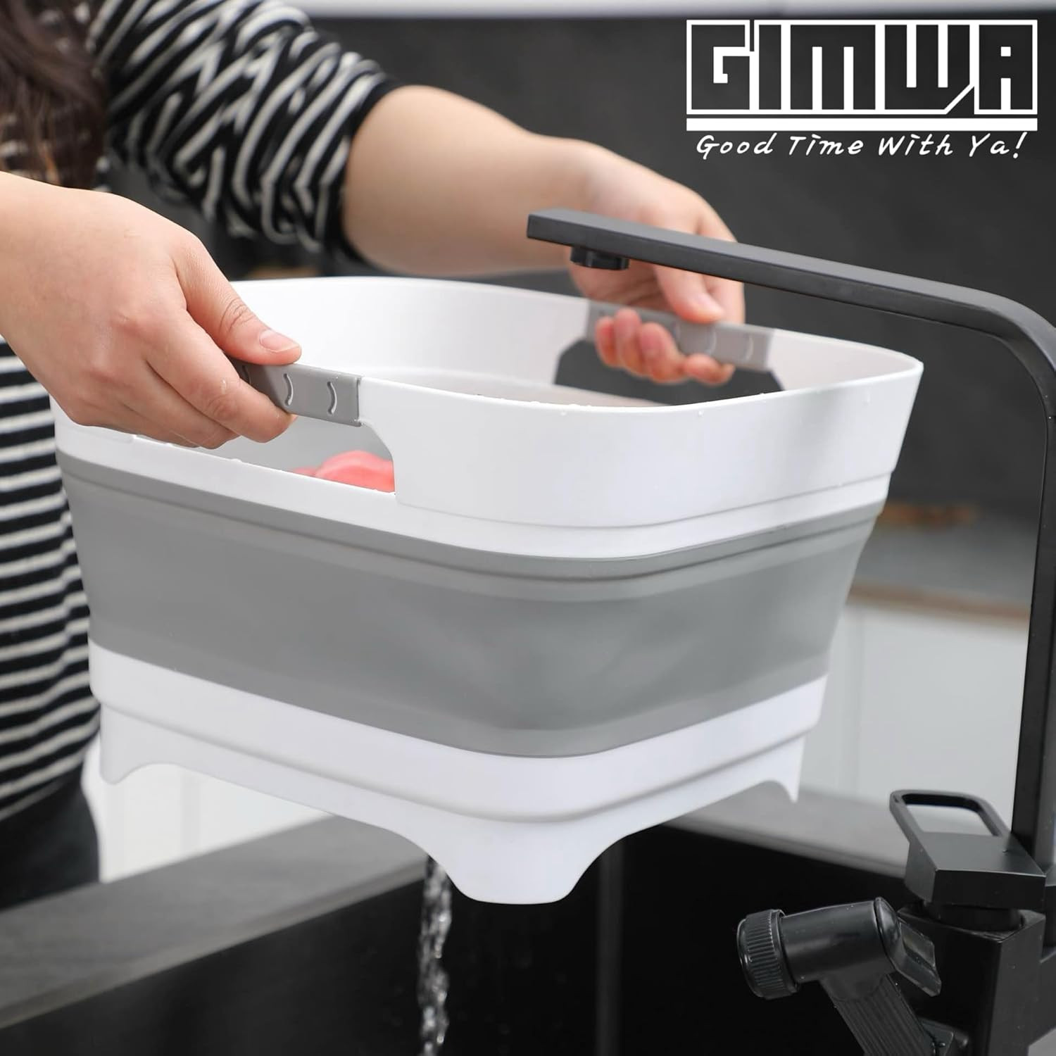 2.6 Gal(10L) Collapsible Wash Basin for Baby Bottles, Gray Space-Saving Collapsi