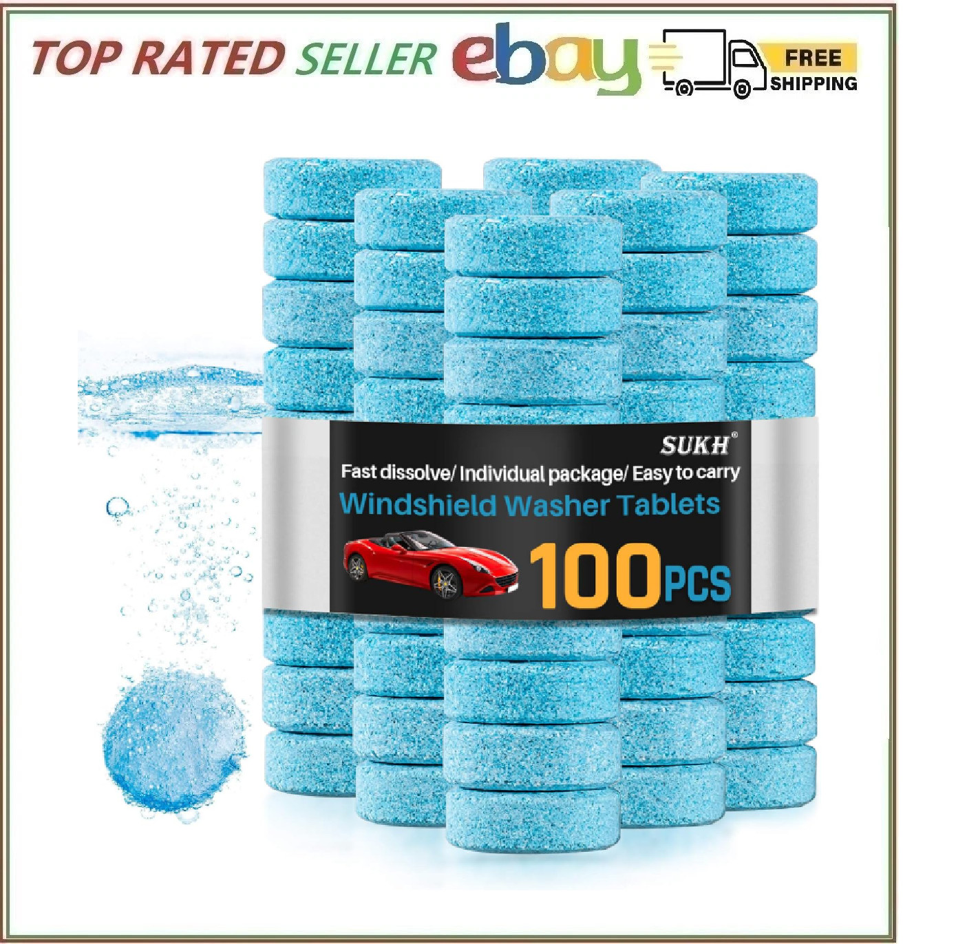 Car Windshield Washer Tablets – 100 PCS Washer Fluid Tablets Glass Cleaner Conce