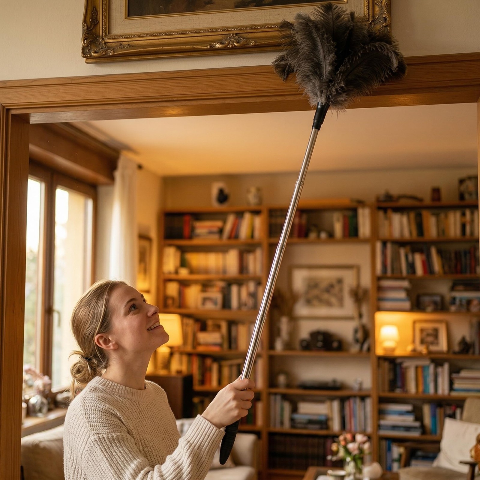 Extendable Ostrich Feather Duster 26″-79″, Real Fluffy Ostrich Feather Duster…