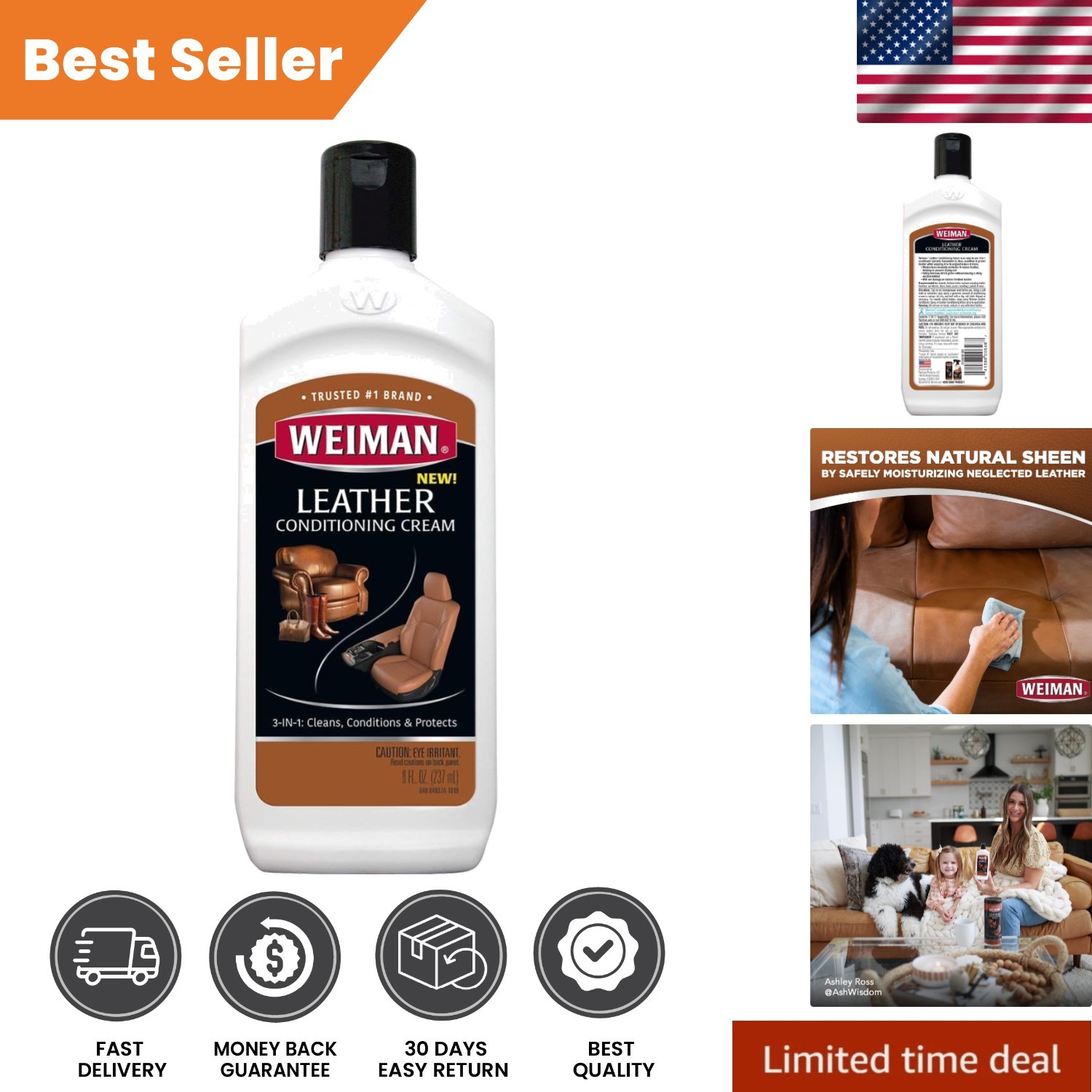 3-in-1 Deep Leather Cleaner & Conditioner – Restores & Protects Leather Surfaces