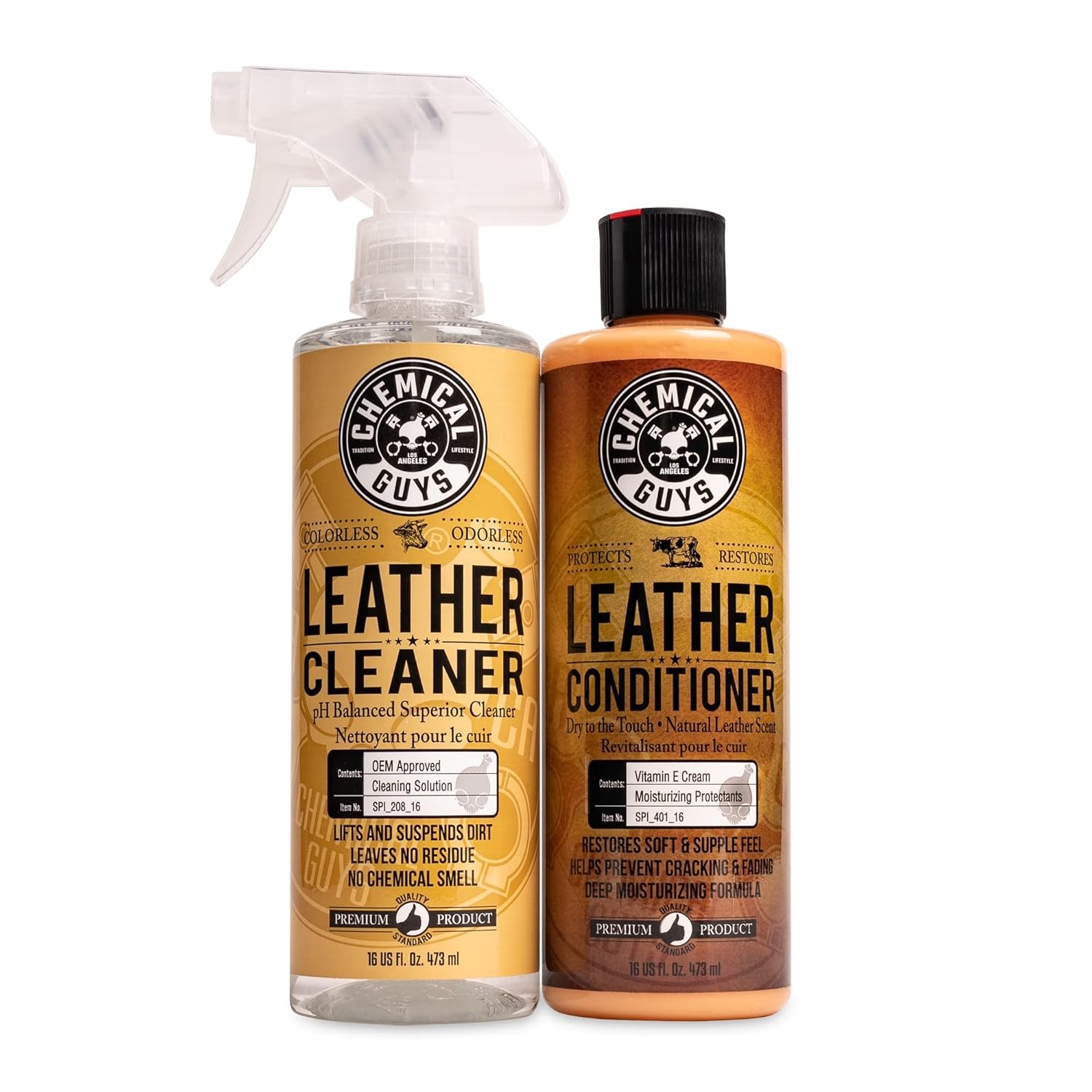 Chemical Guys 16 Fl Oz Leather Cleaner Kit for Car Interior Cleaner and