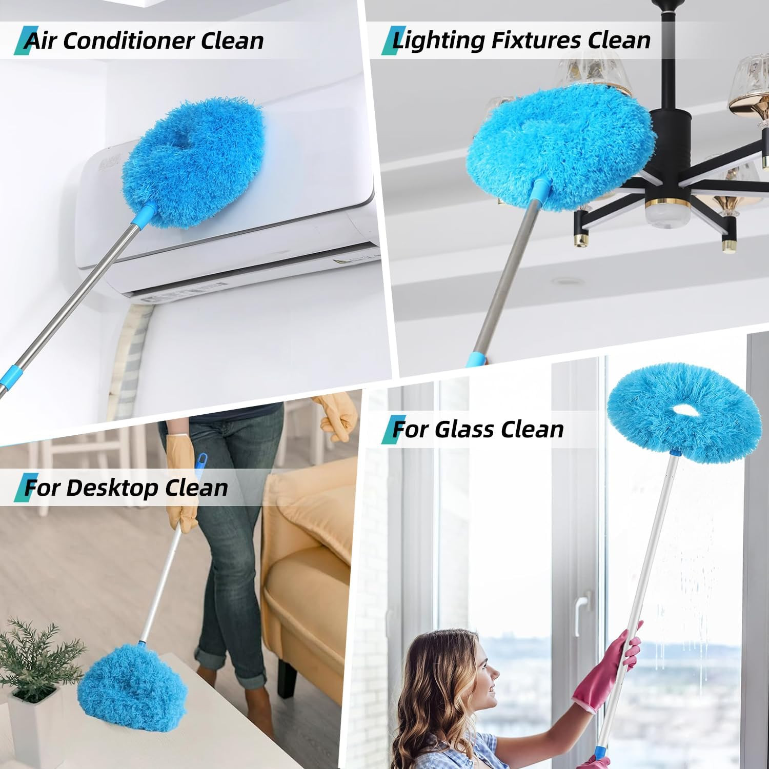 Ceiling Fan Duster Telescoping Pole 13-50in Microfiber Blade Dusting Head