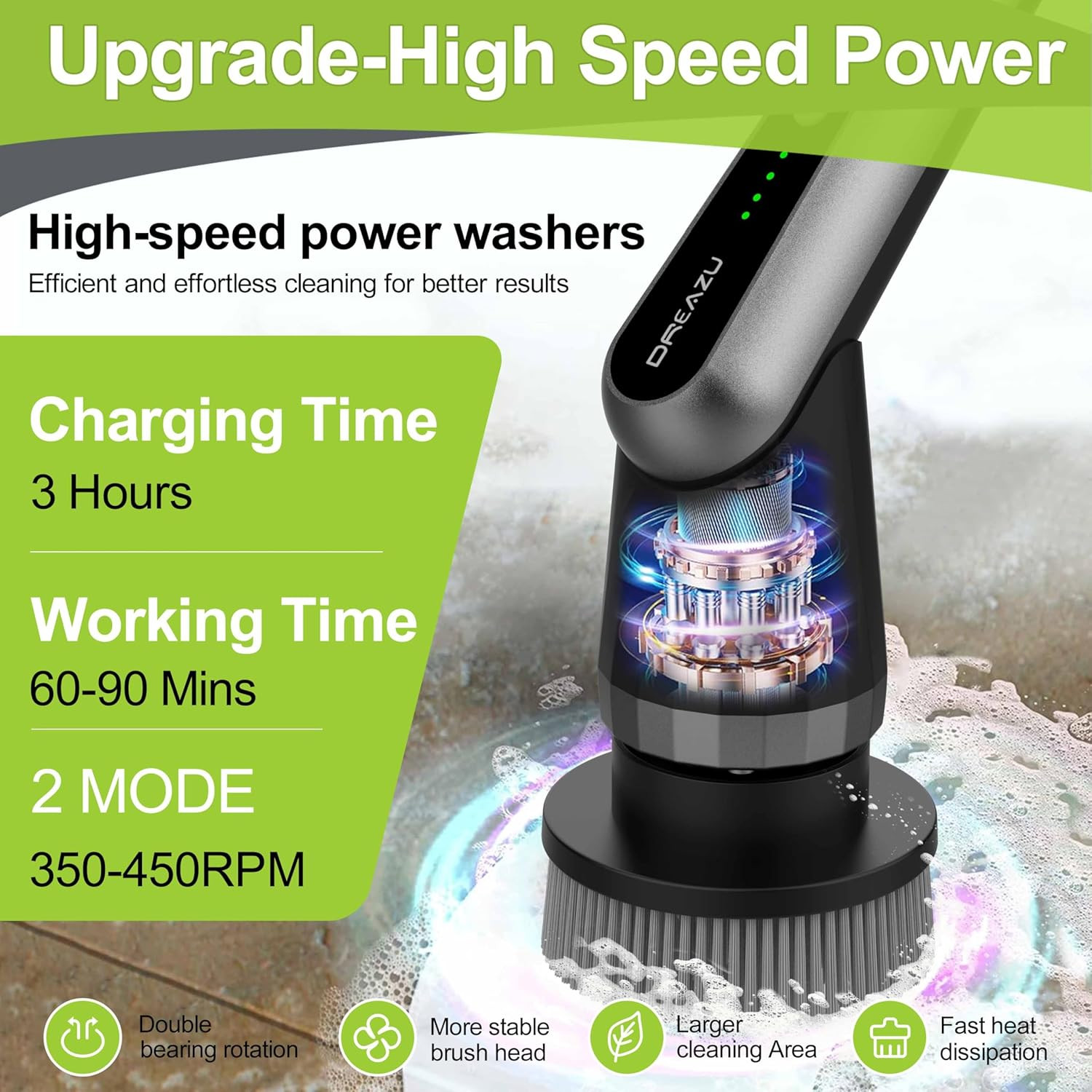 Dreazu Pro Electric Spin Scrubber, 12-in-1 Shower Scrubber & Retractable Long Ha