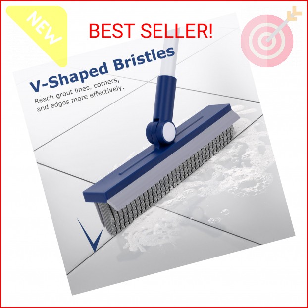 IVYROLL Grout Brush with Long Handle, Grout Cleaner Brush for Tile Floors, Stiff