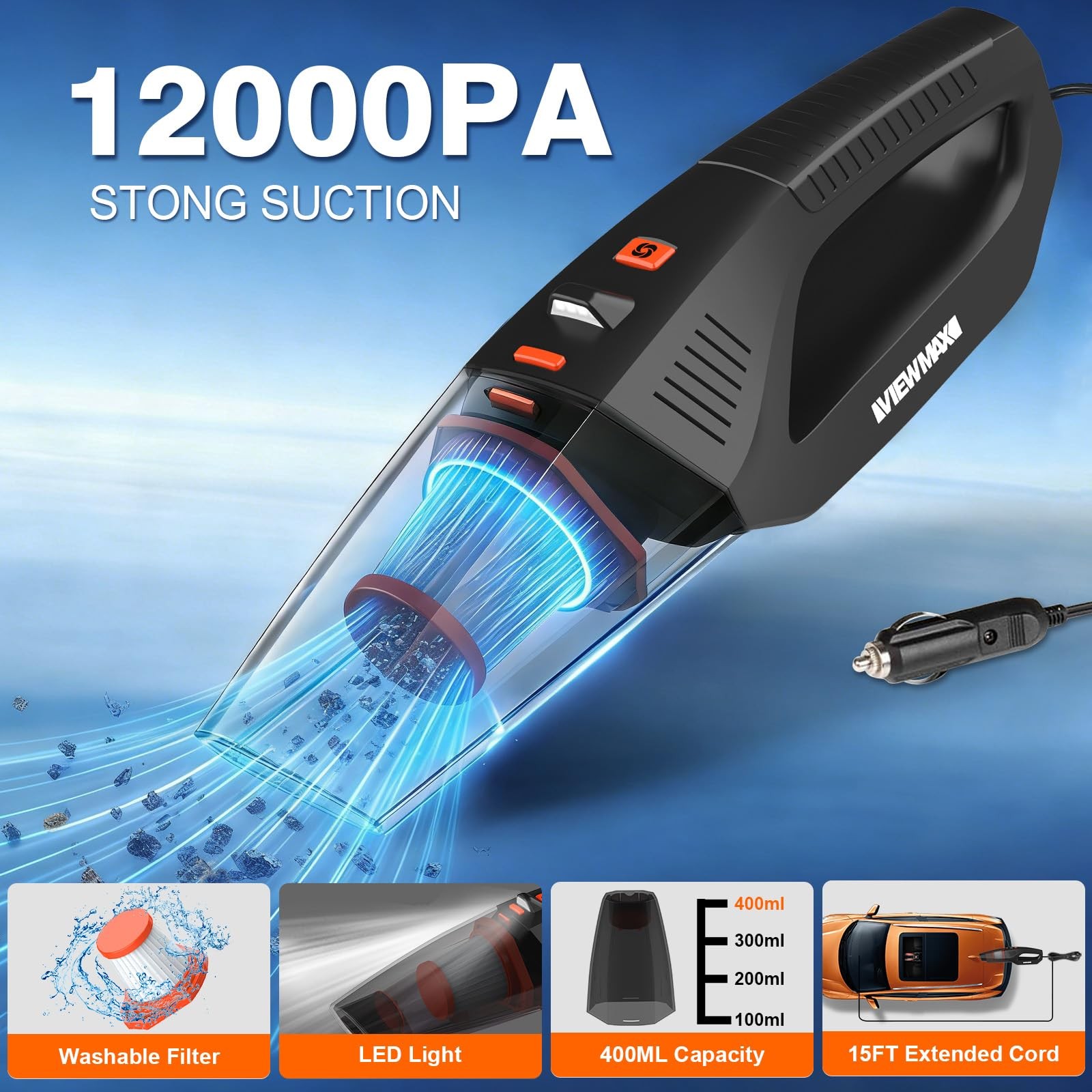 Car Cleaning Kit 19Pcs, Car Interior Detailing Kit with 12000PA High Power Ha…