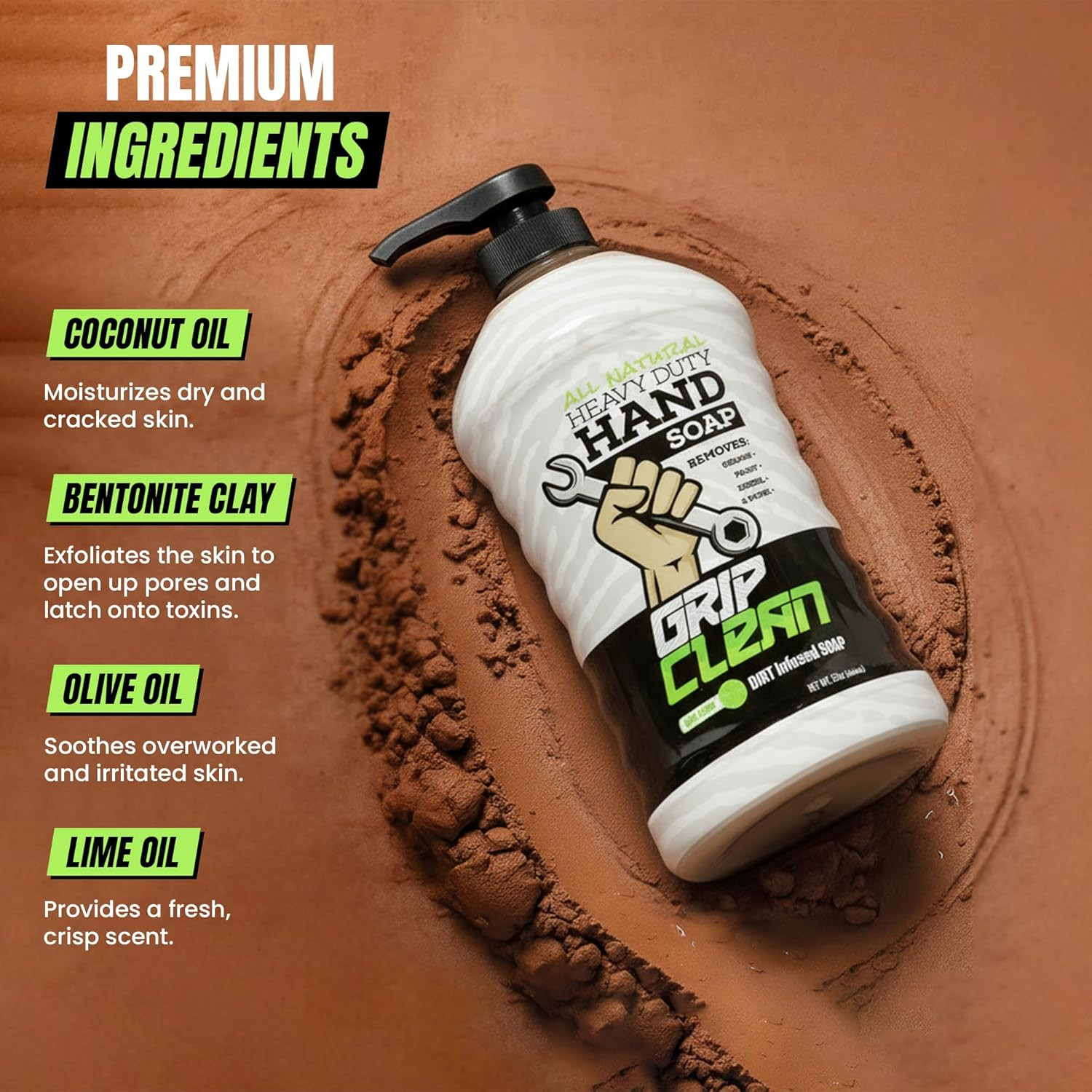 Grip Clean Heavy Duty Hand Cleaner for Mechanics – Natural Pumice & Clay-Infused