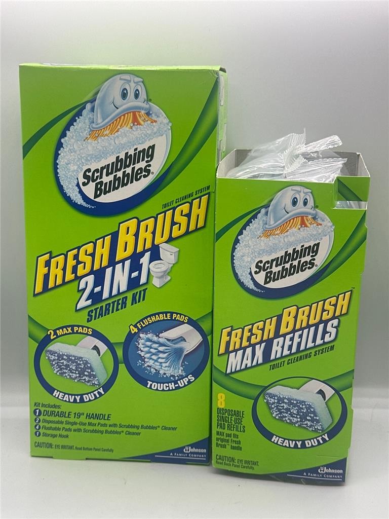 Scrubbing Bubbles Fresh Brush MAX Toilet 2 in 1 Starter Kit & 8 Refill Pads