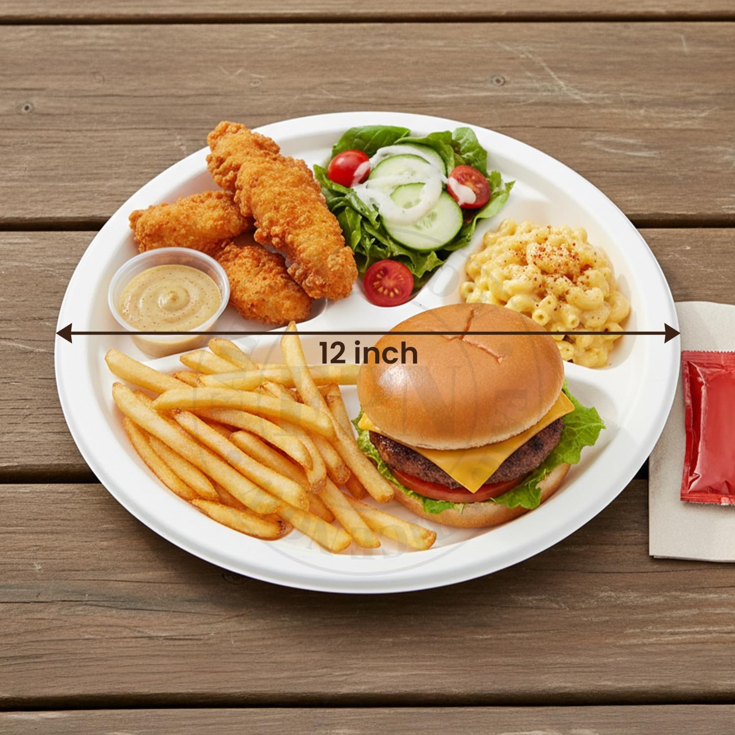 FPN Plates 4-Compartment 12 X 12 Inch 250 Pack Disposable Plates – Sugarcane F