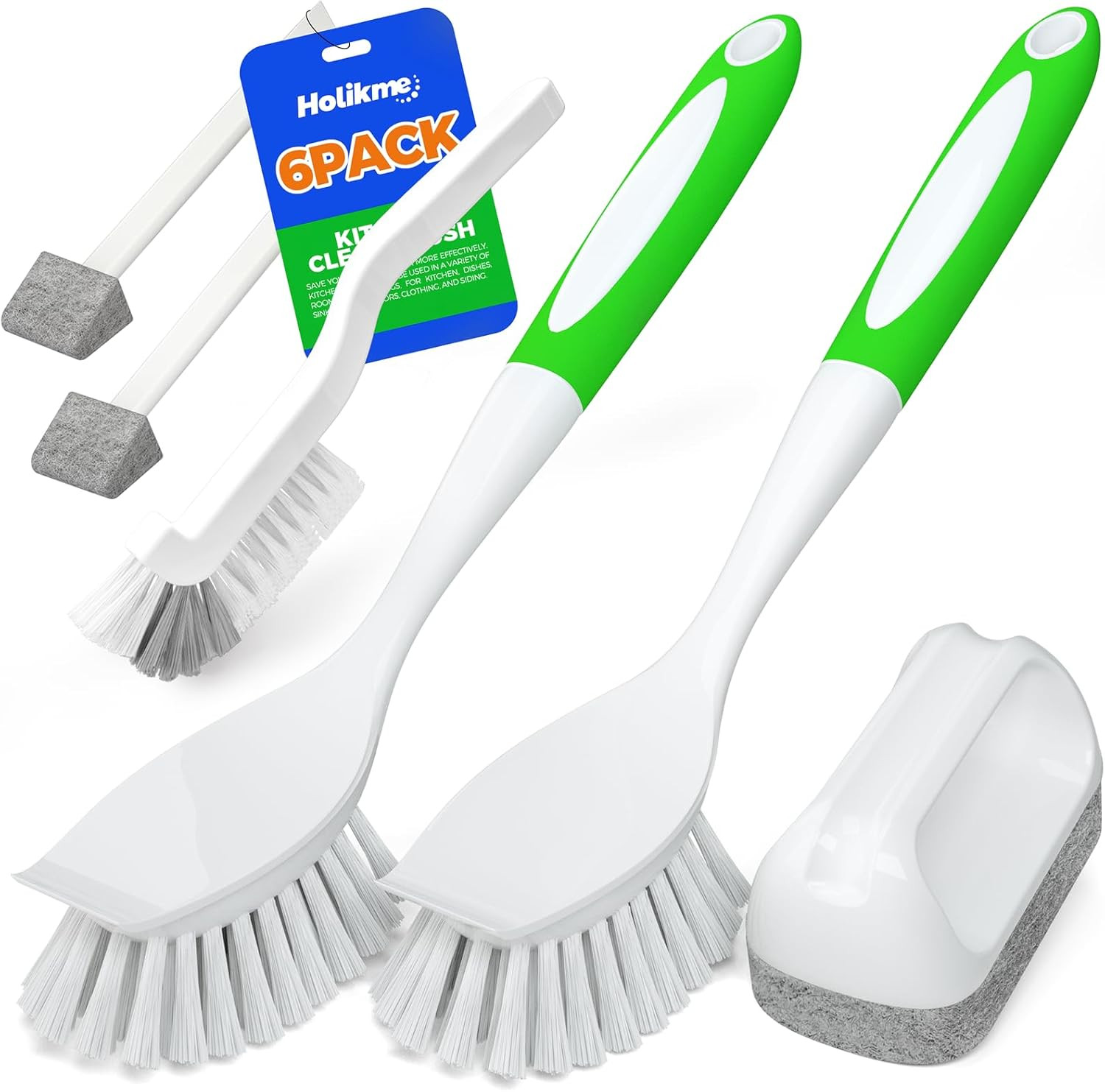 6 Pack Dish Brush With Handle Kitchen Cleaning Brush Set Kitchen Sink (Green)