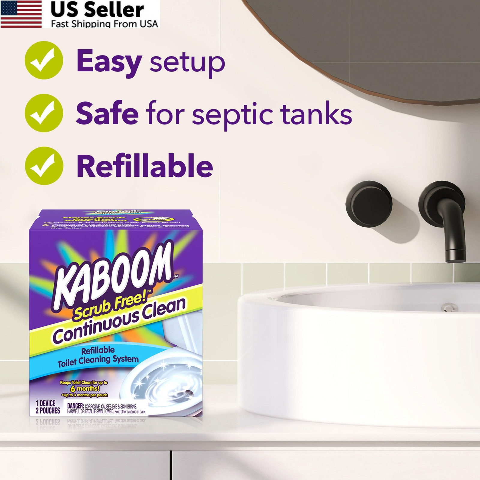 Kaboom Scrub Free! Toilet Bowl Cleaner System 1 Count (Pack of 1), Multicolor