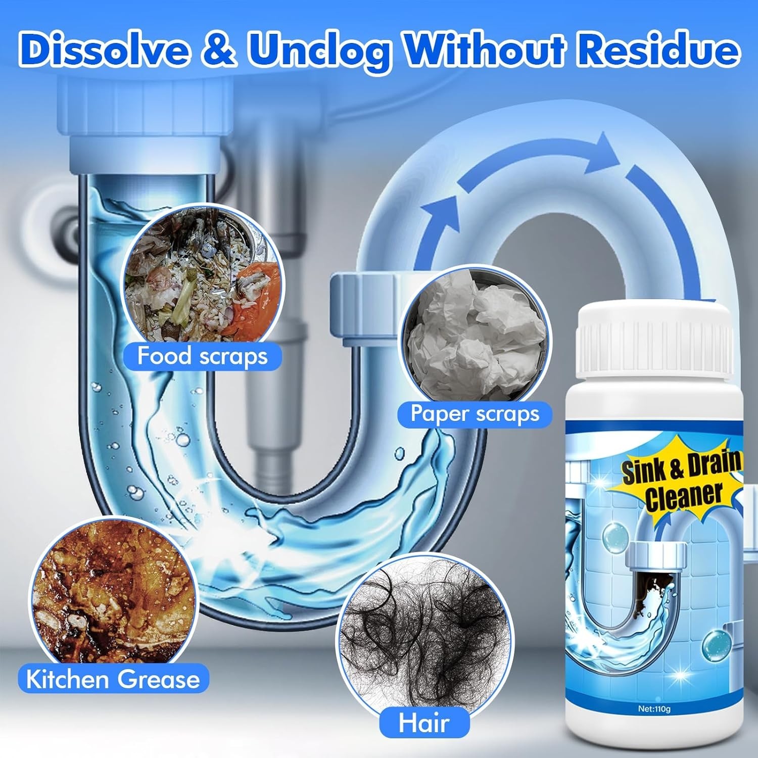 Pipeline Dredging Agent, 110g Drain Cleaner,Powerful Pipe Unclogger, Bathroom…