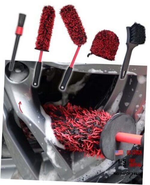 Metal Free Microfiber Wheel Brush Kit- Microfiber Angled 5 Pack (Red & Black)