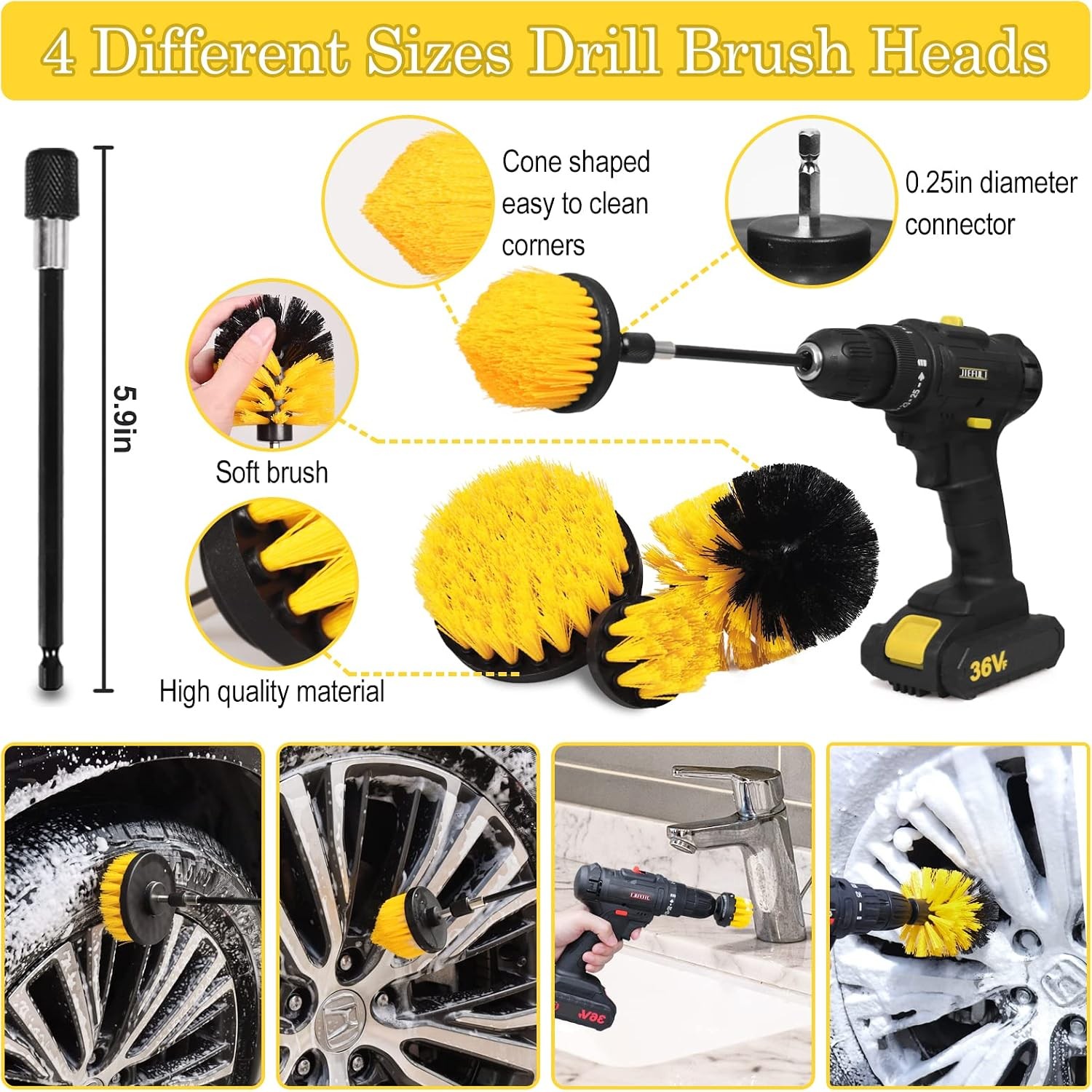 27Pcs Car Detailing Kit & Drill Brush Set for Interior & Exterior