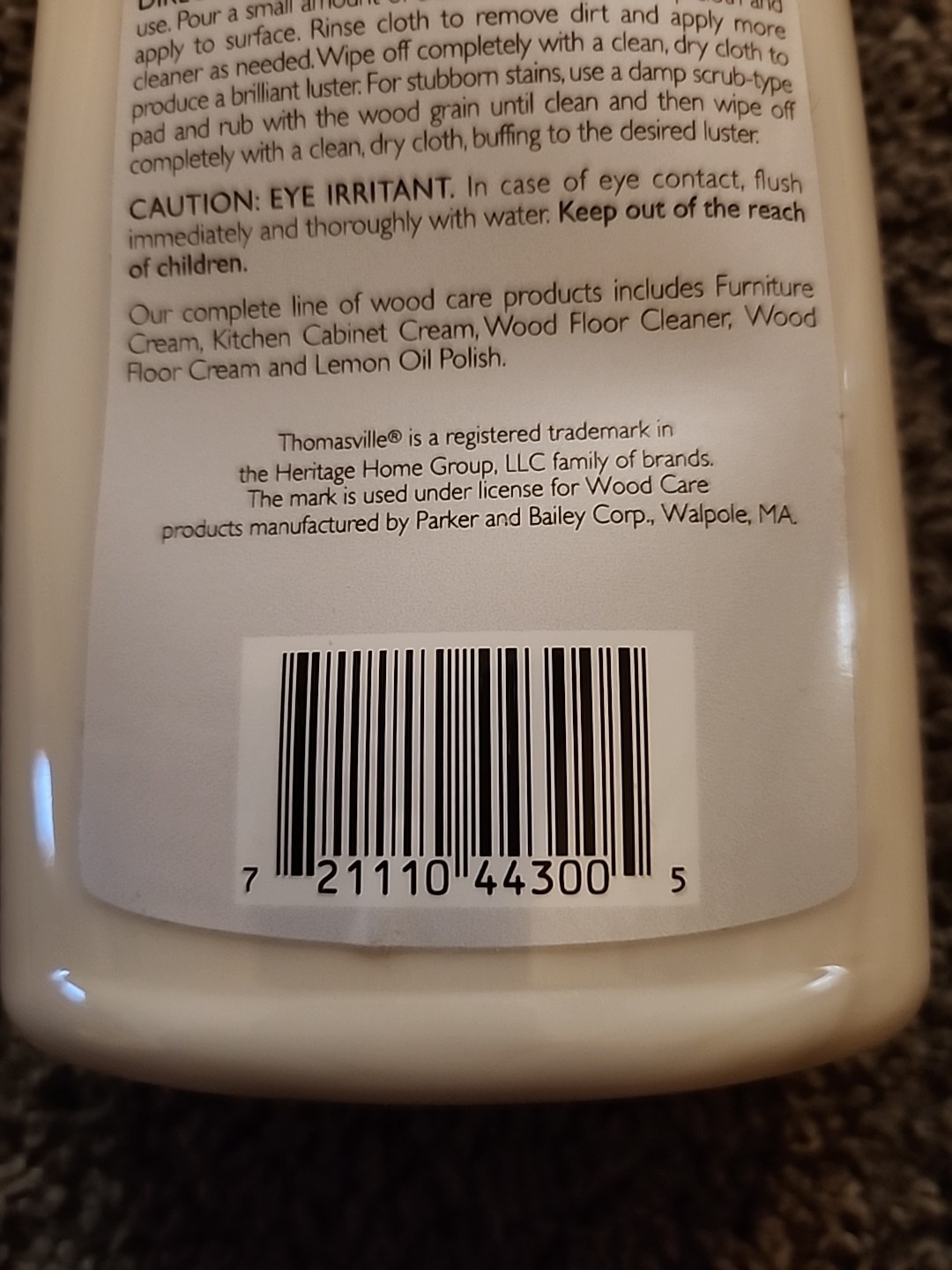 Thomasville Woodcare KITCHEN CABINET CREAM Cleans Shines Protects Restores 12oz