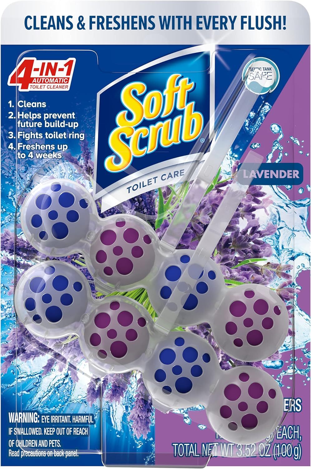 4-In-1 Rim Hanger Toilet Bowl Cleaner, Lavender, 2 Count