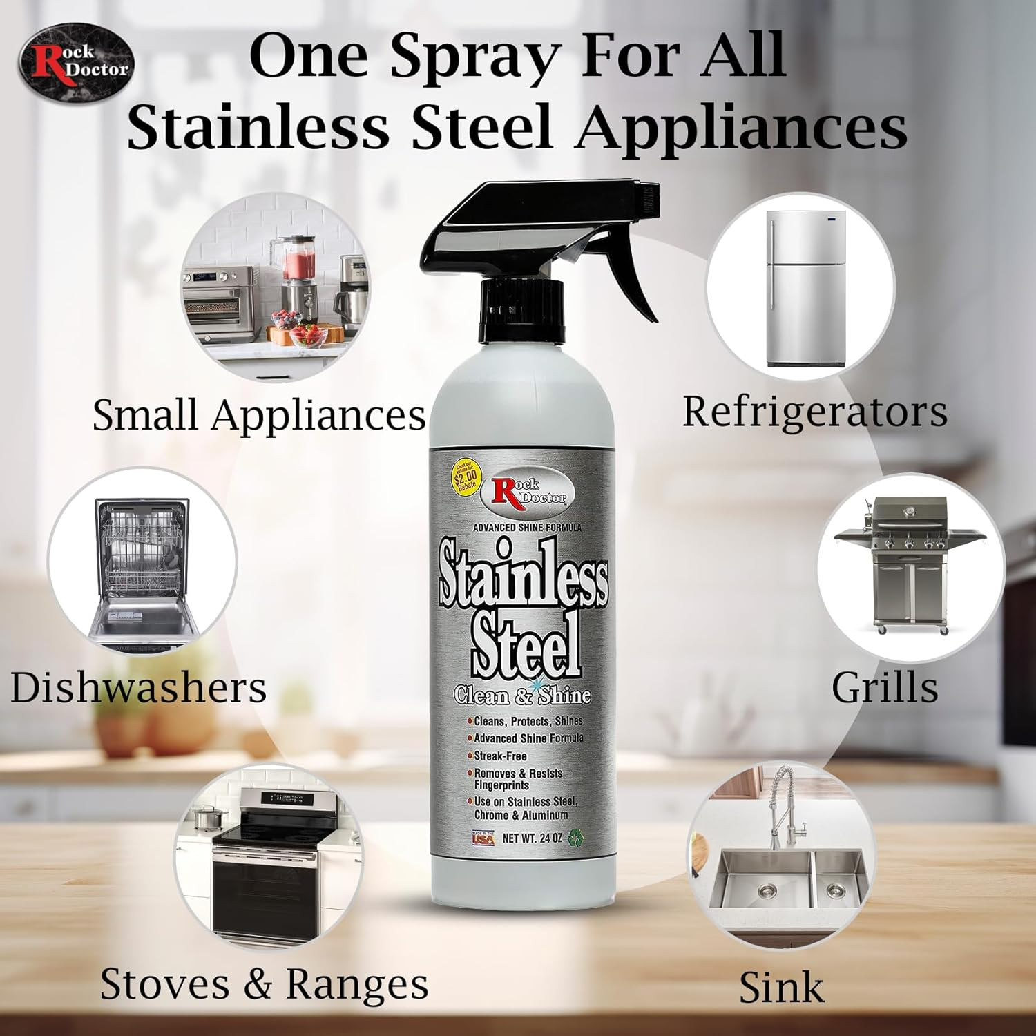 Rock Doctor Stainless Steel Cleaner and Polish, Streak-Free Cleaning Solution fo