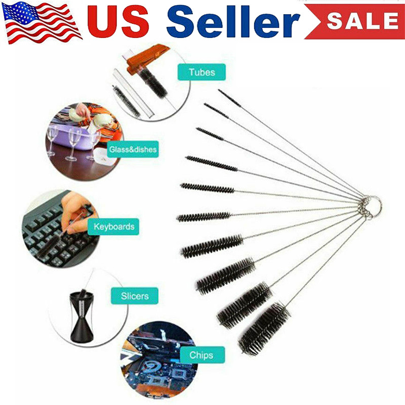 US Nylon Straw Brush Cleaner Bottle Tube Pipe Small Long Cleaning 10Pcs Set