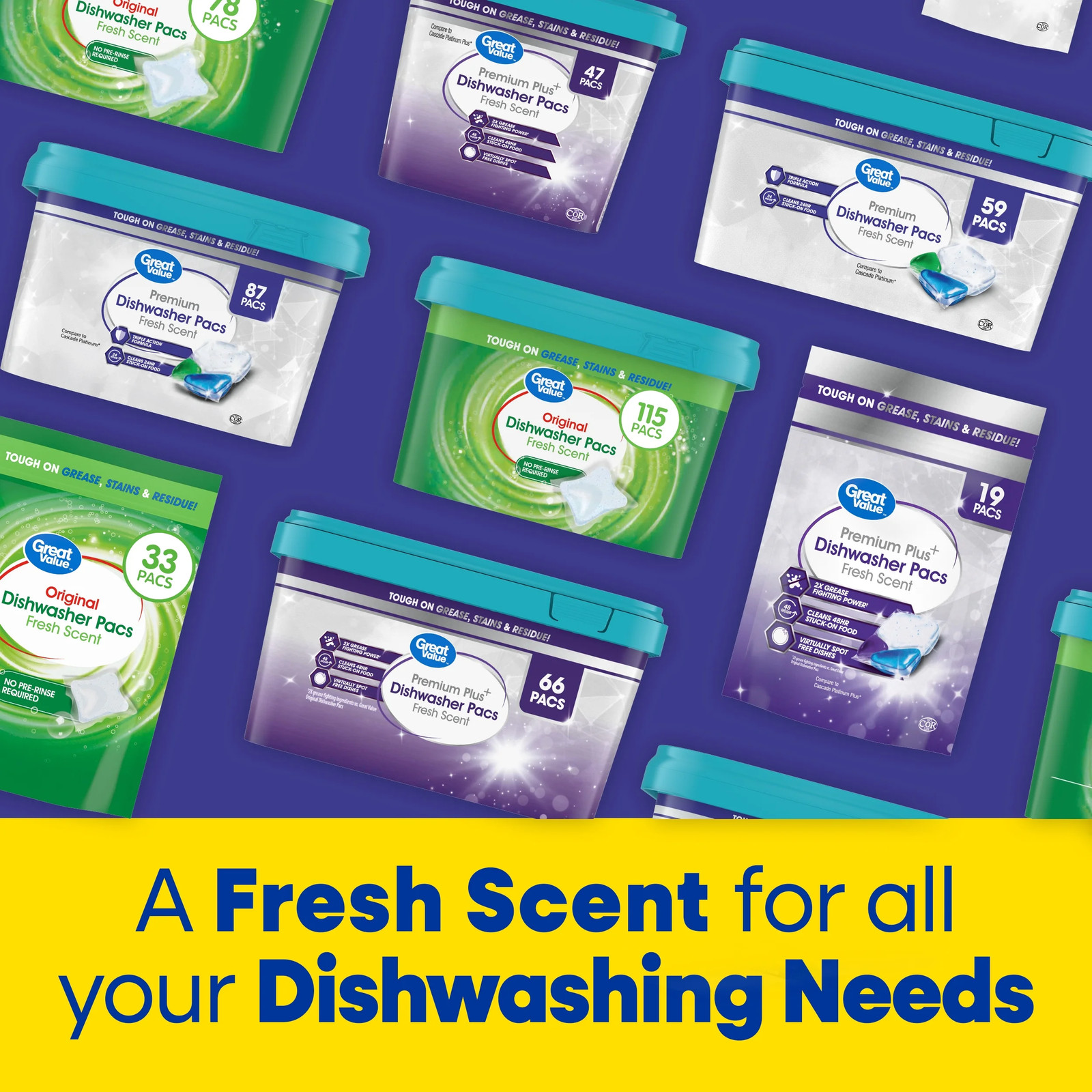 Premium Dishwasher Pacs, Fresh Scent, 87 Count
