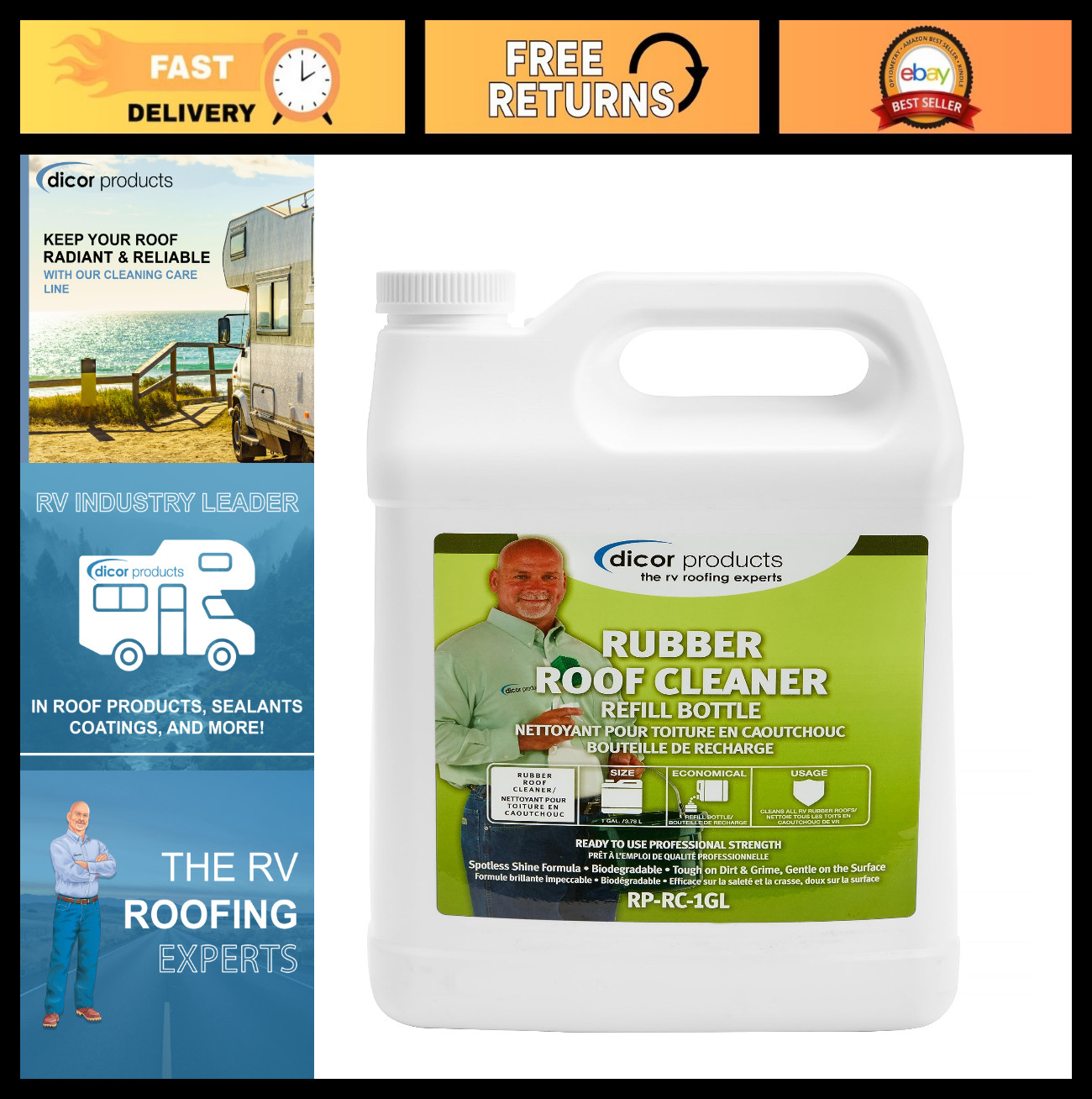 Deep Cleaning Rubber RV Roof Cleaner Spray Refill – 1 Gallon, White, Heavy Duty