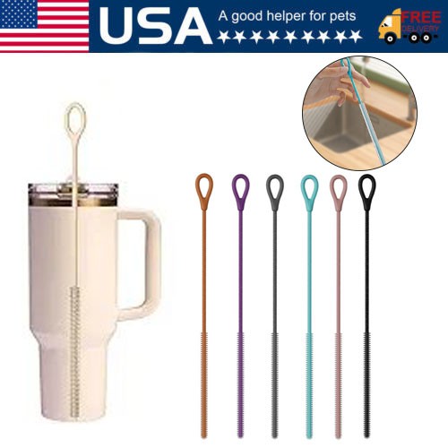 Silicone Straw Cleaner Brush, Reusable, Extra Long for Cleaning Tumbler, Handle
